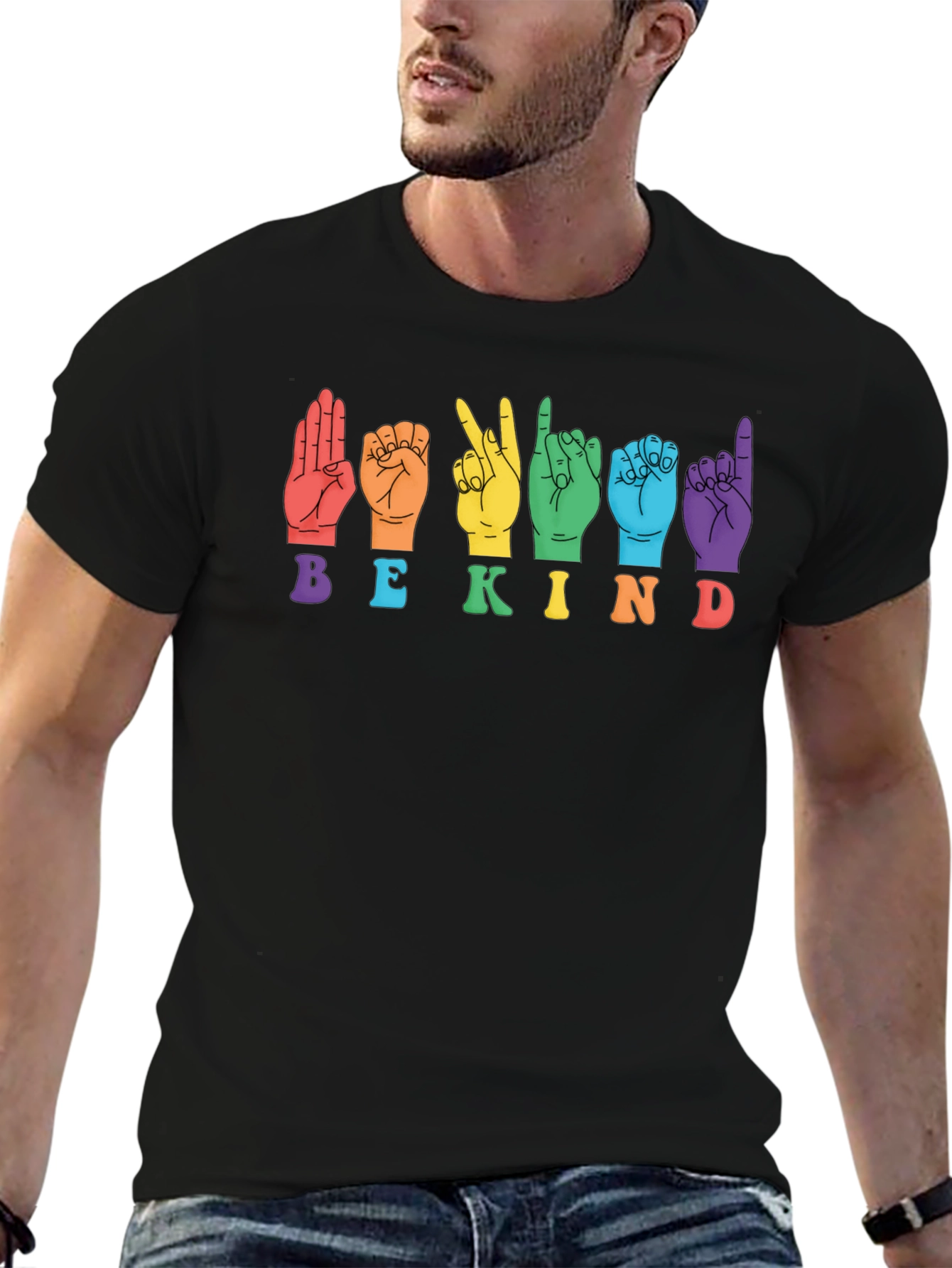 Black Be Kind Sign Language Graphic T-Shirt view 6