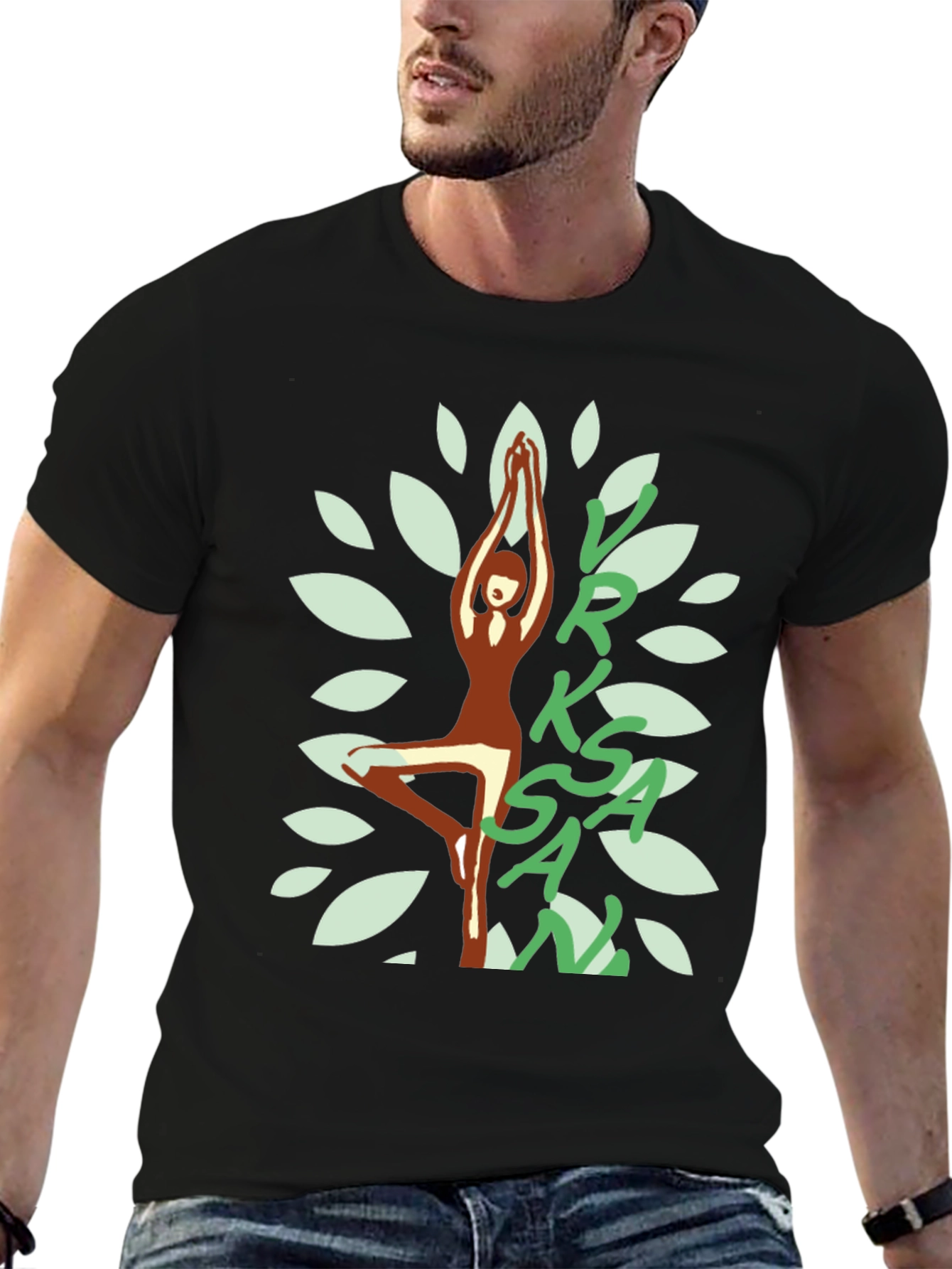 Black Vrksasana Tree Yoga Pose Black T-Shirt view 6