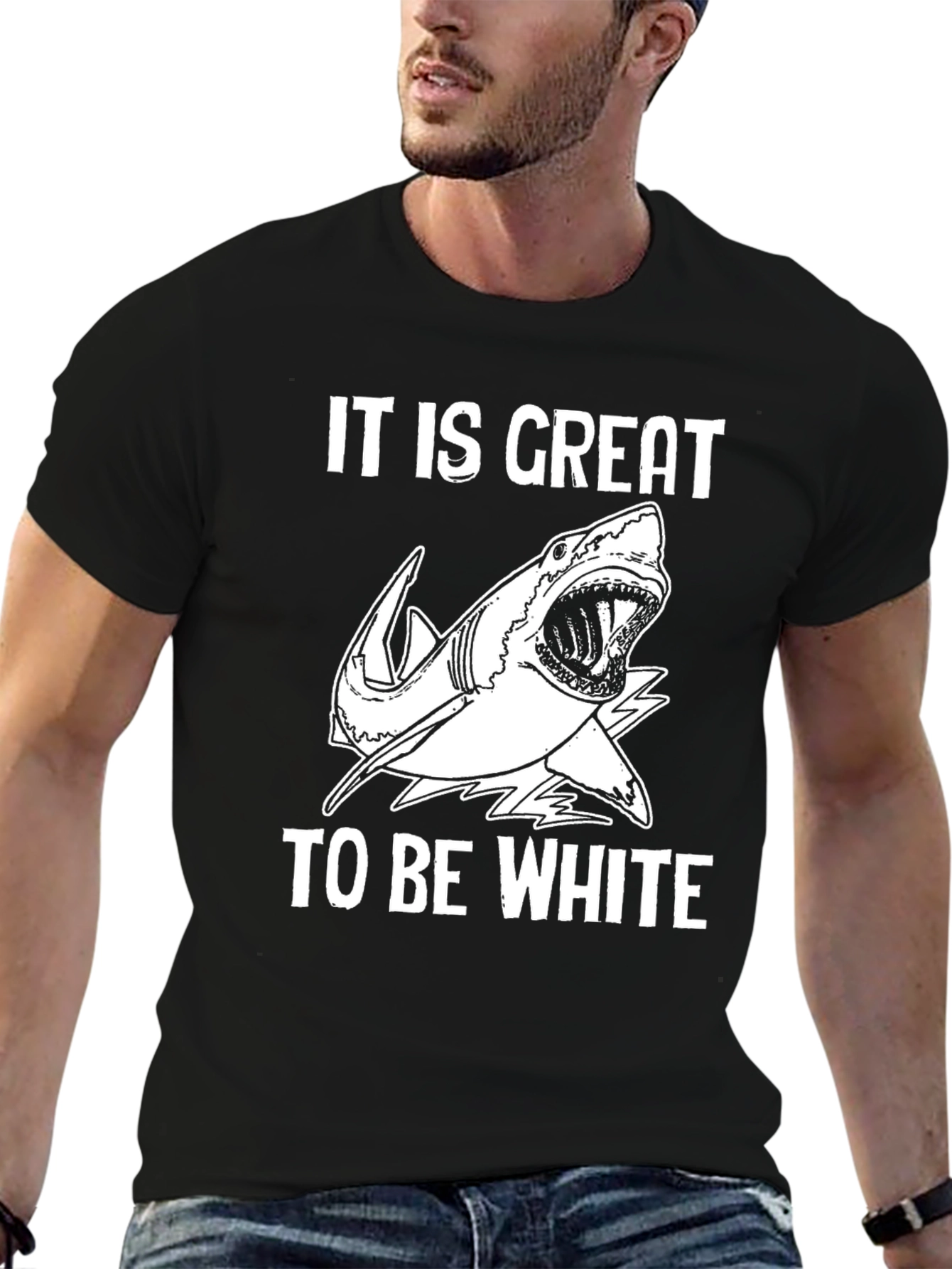 Black It Is Great to Be White Shark Graphic Tee view 6