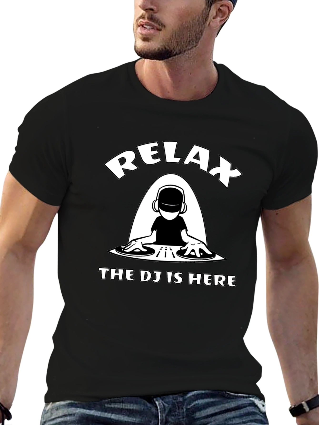 Black Relax, The DJ Is Here Black Graphic T-Shirt view 6