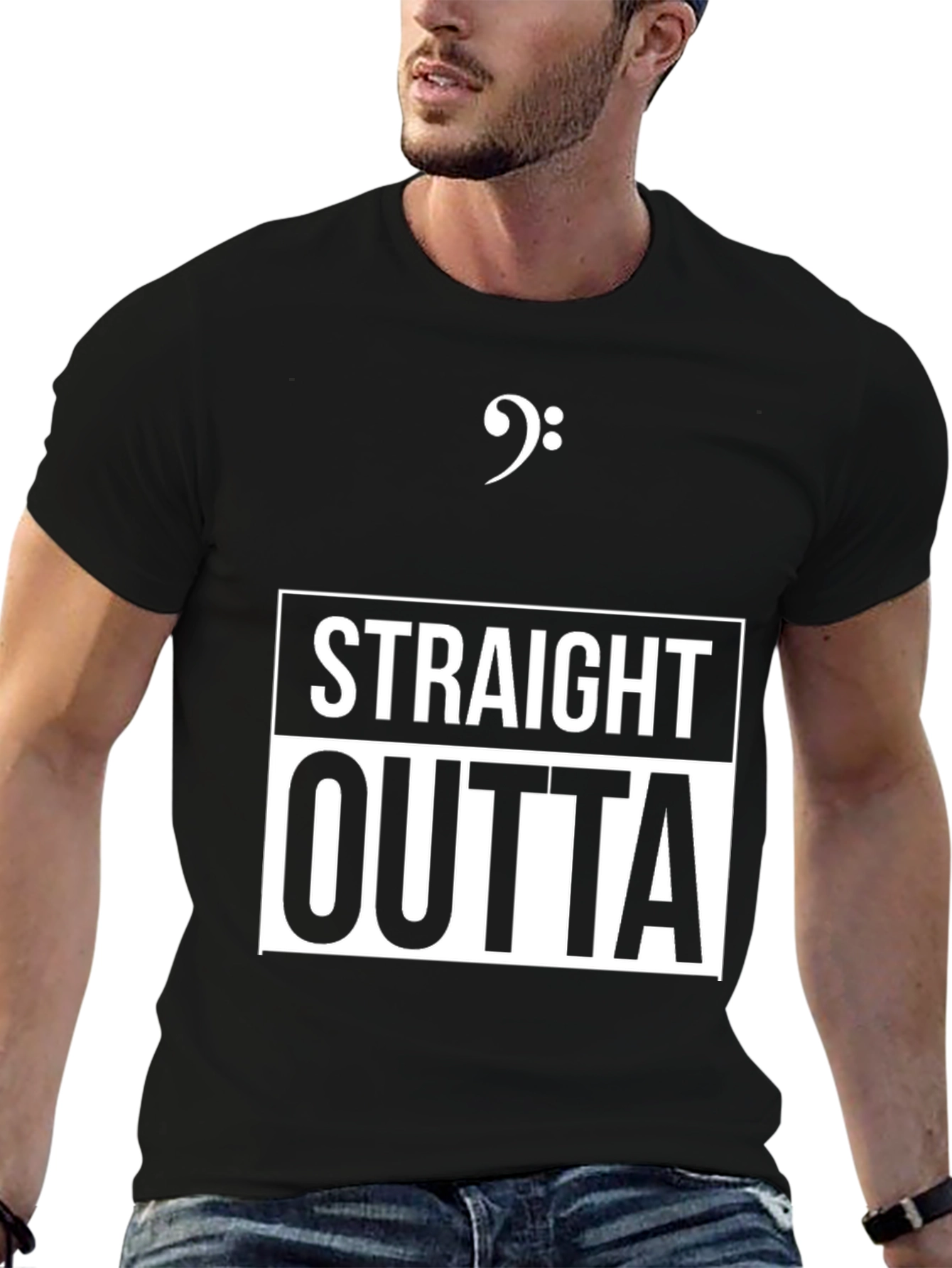 Black Straight Outta Bass Clef Music T-Shirt view 6