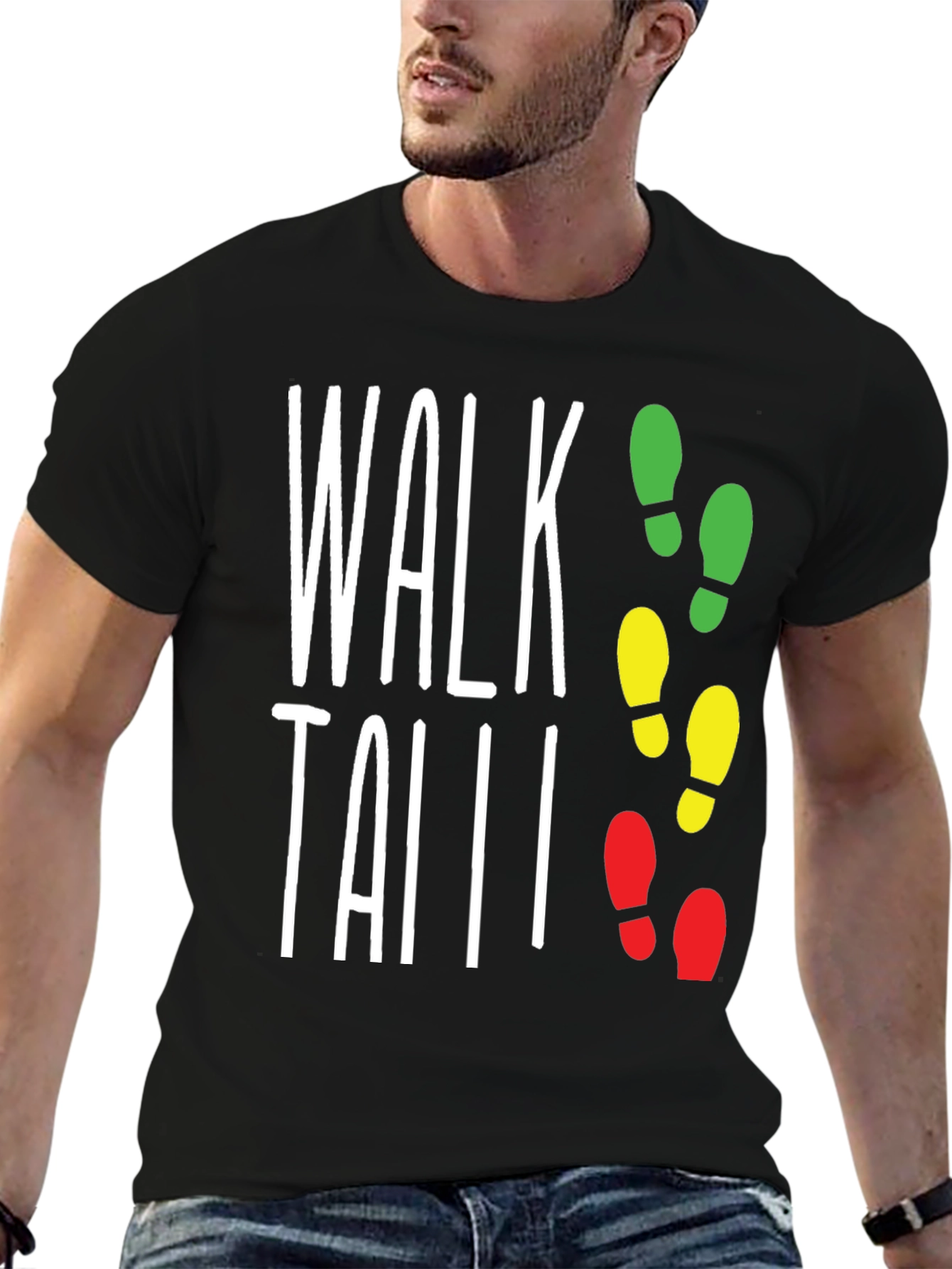 Black Walk Tall Traffic Light Footprint T-Shirt view 6