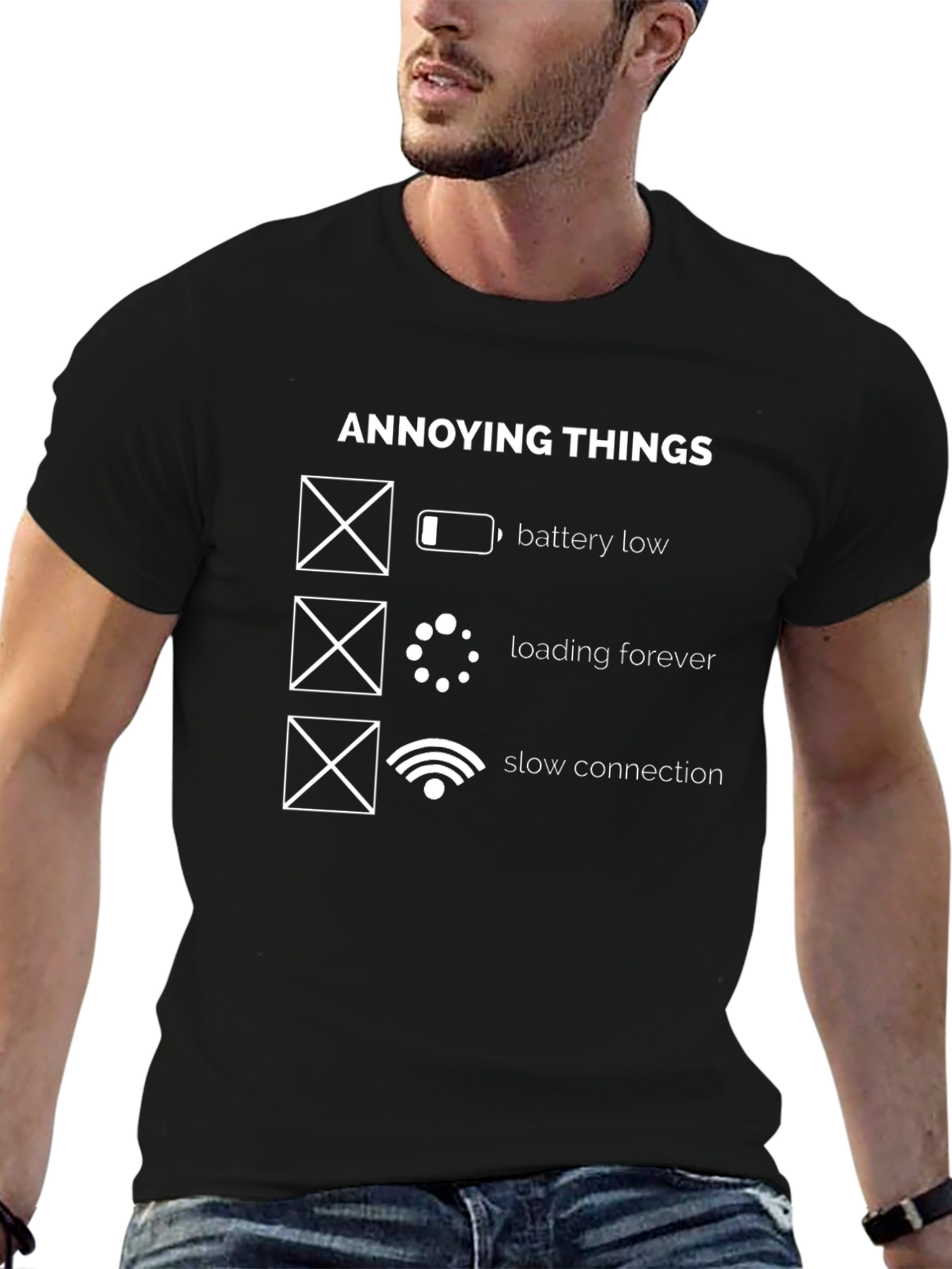 Black Annoying Things T-Shirt - Battery, Loading, Slow Connection view 6