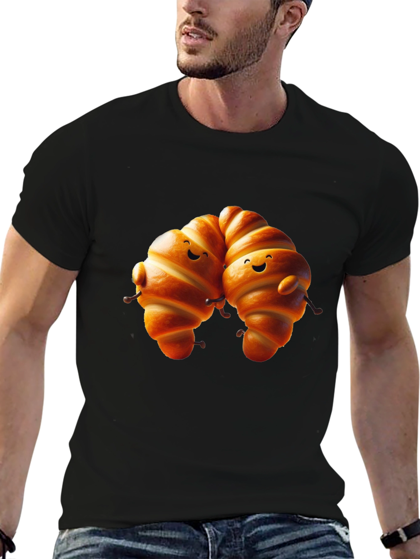 Black Cute Croissant Couple Graphic Tee view 6