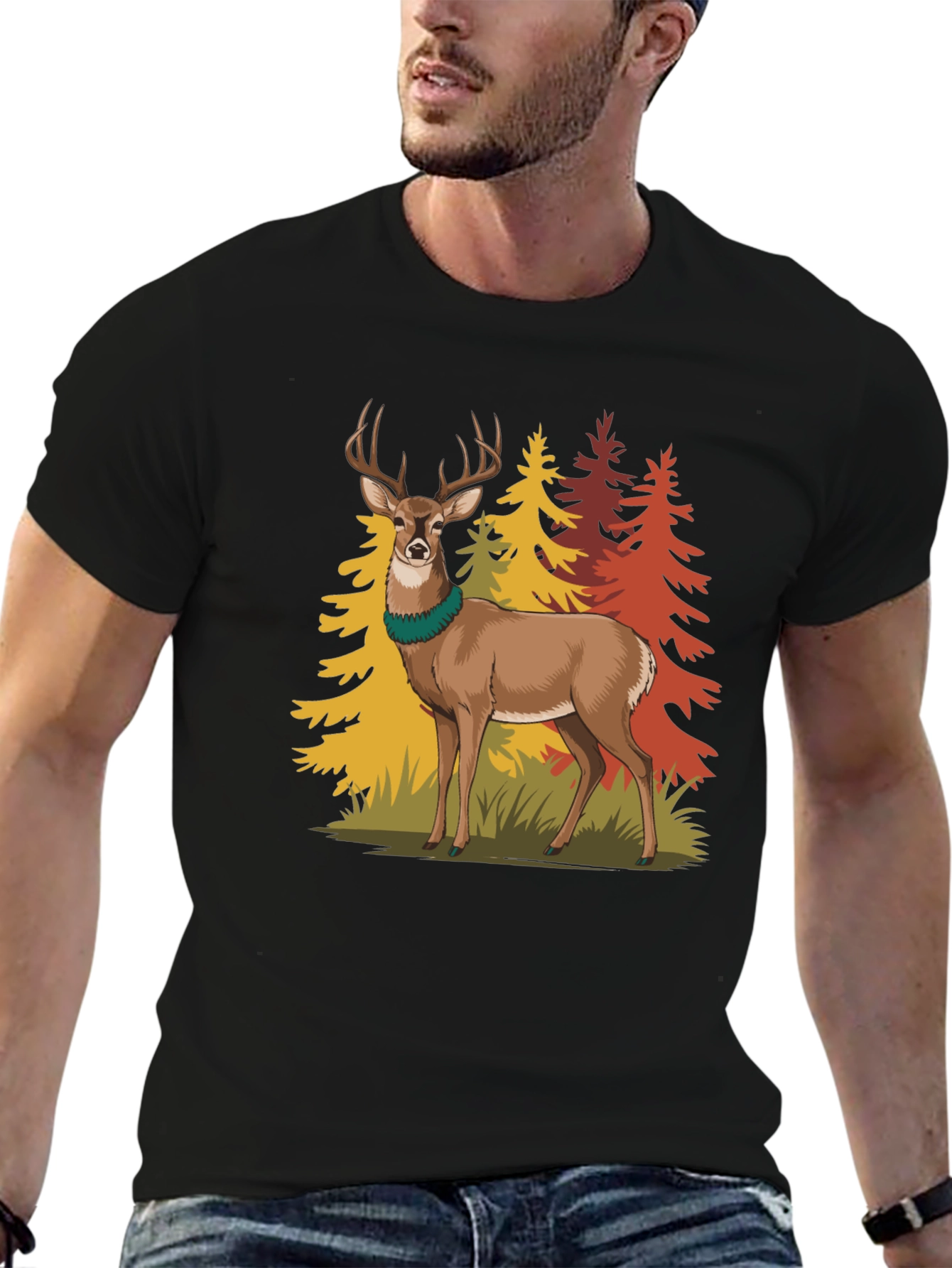 Black Deer Forest Graphic Tee - Nature Lover's T-Shirt view 6