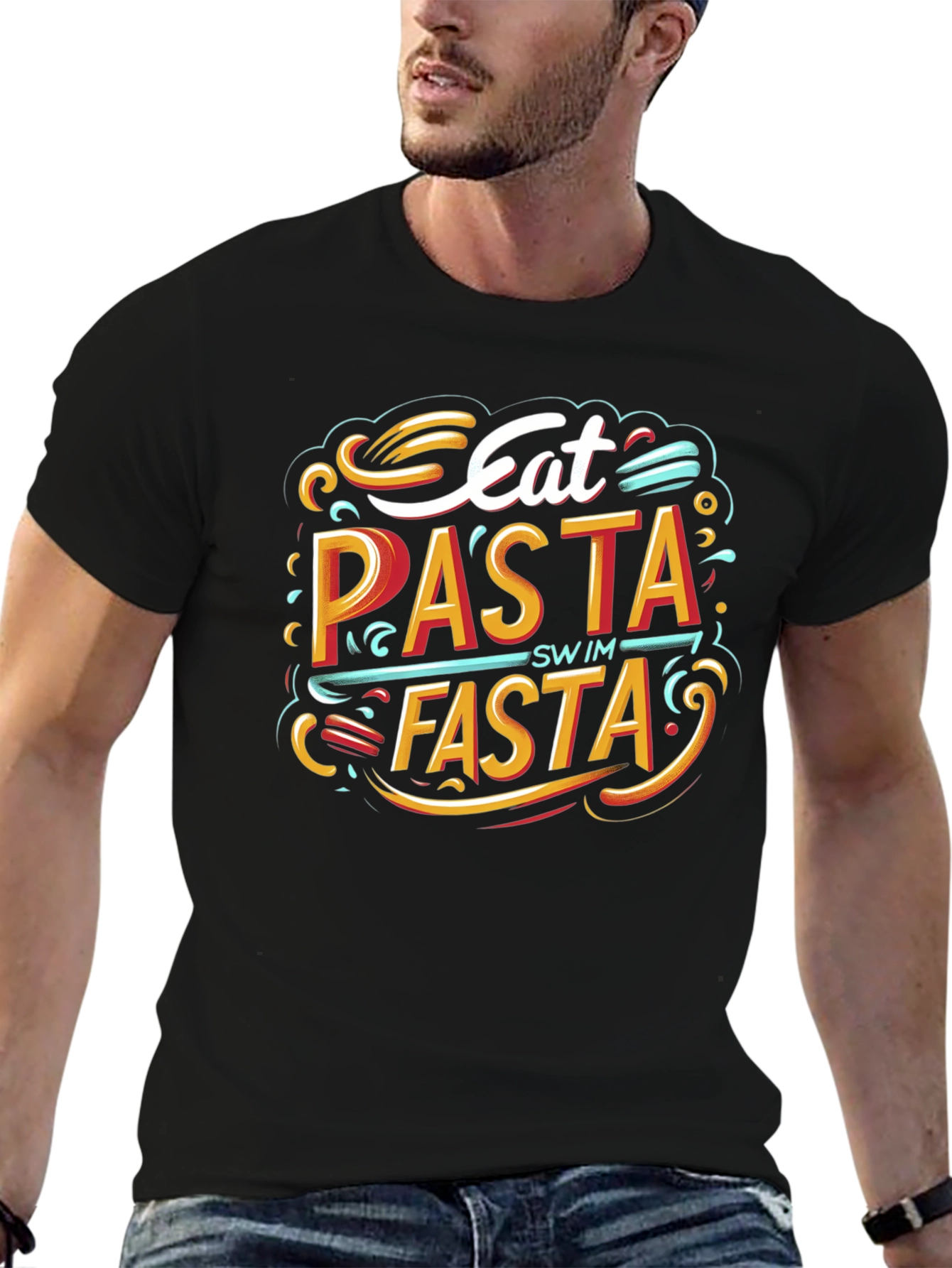 Black Eat Pasta Swim Fasta Graphic T-Shirt view 6