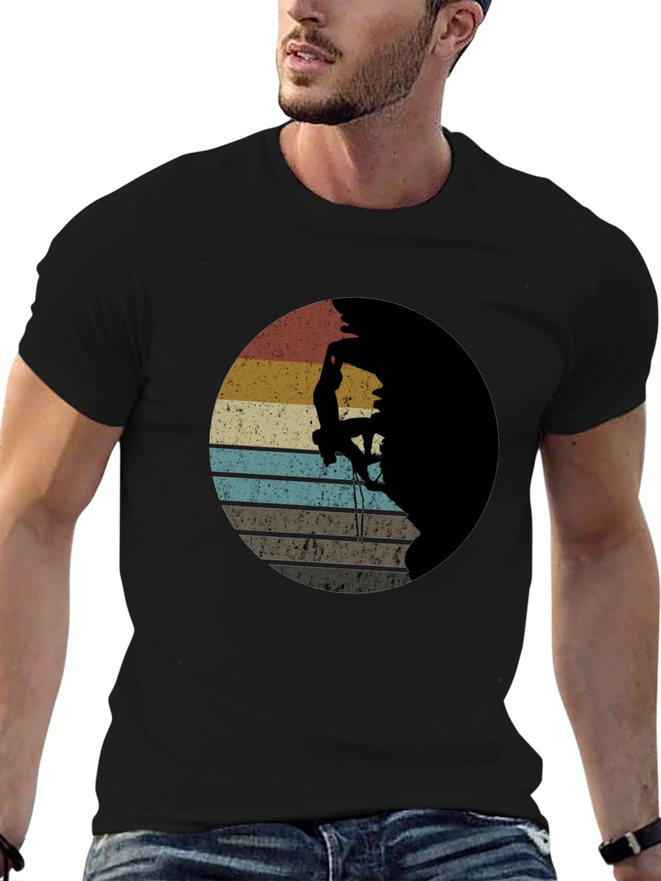 Black Retro Rock Climbing T-Shirt - Vintage Style Tee view 6