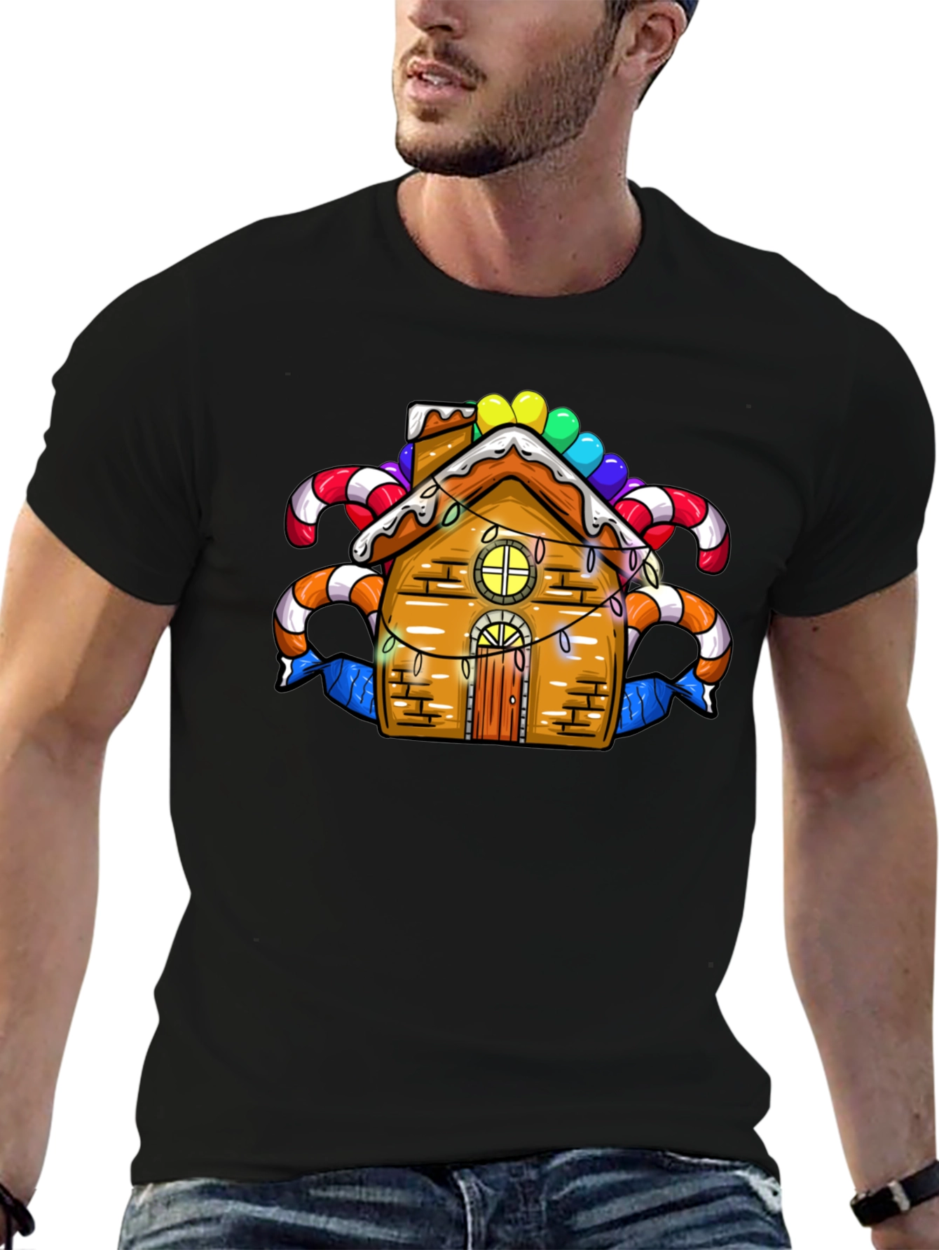 Black Festive Gingerbread House Graphic Tee view 6