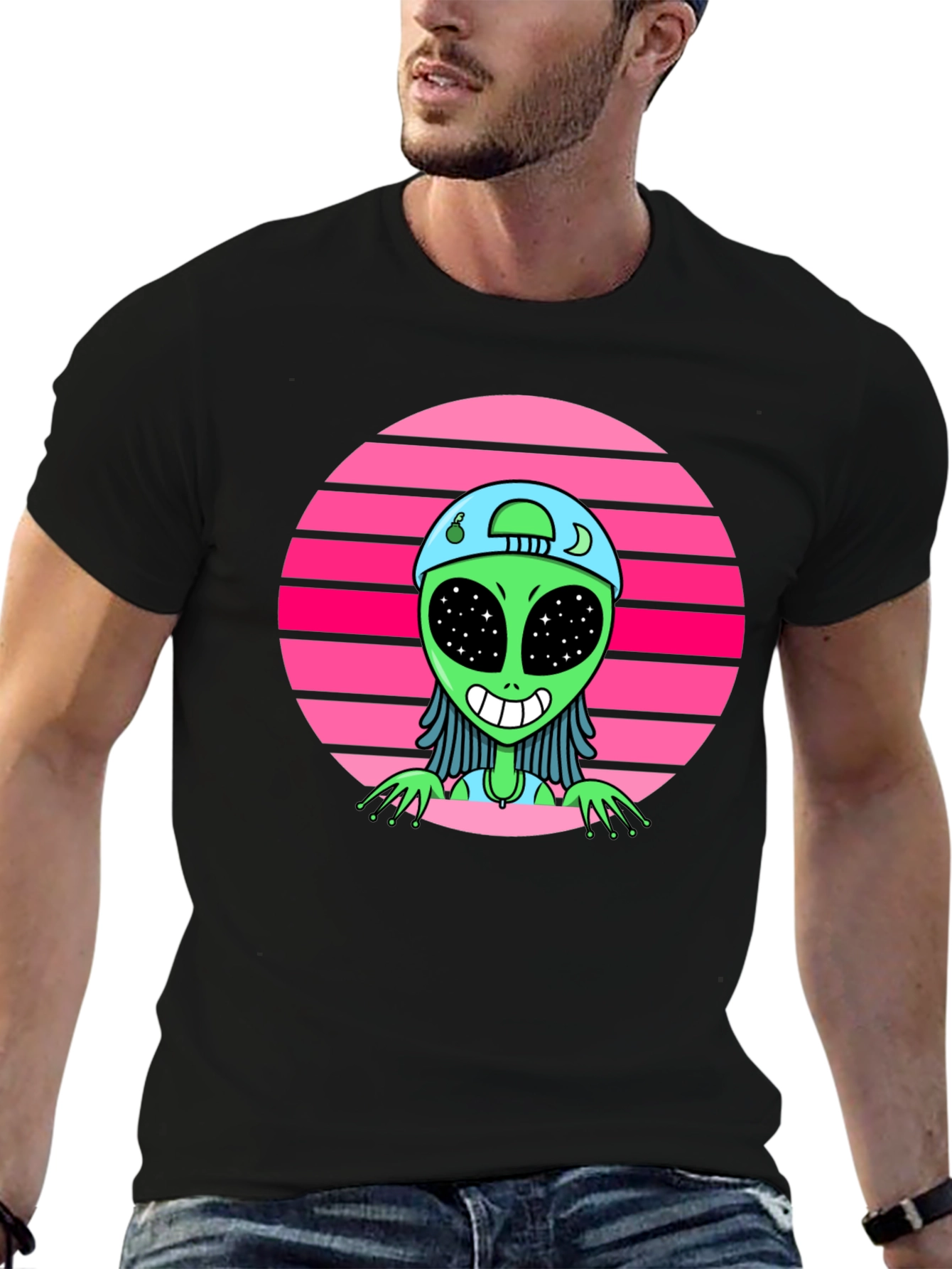 Black Retro Alien Graphic Tee view 6