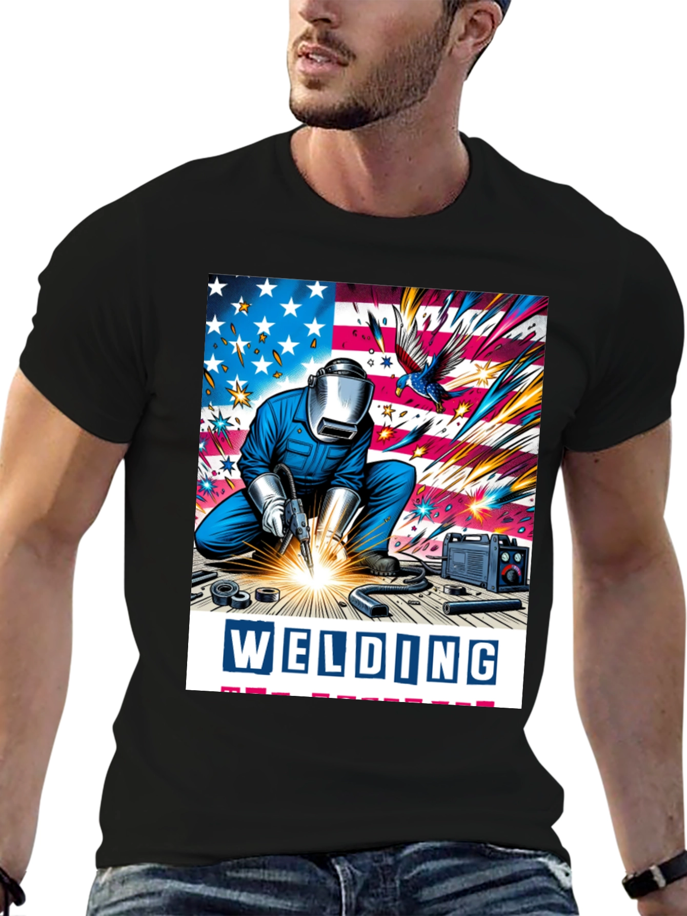 Black Welding American Flag Graphic Tee view 6