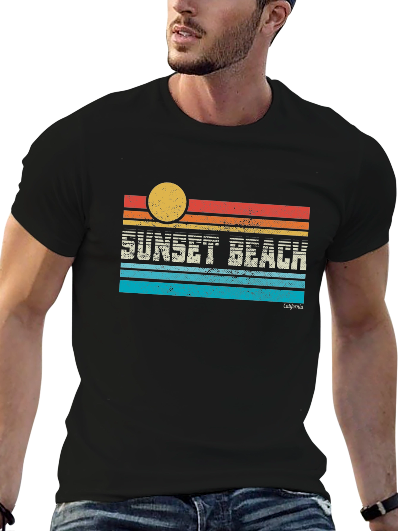 Black Sunset Beach California Graphic T-Shirt view 6