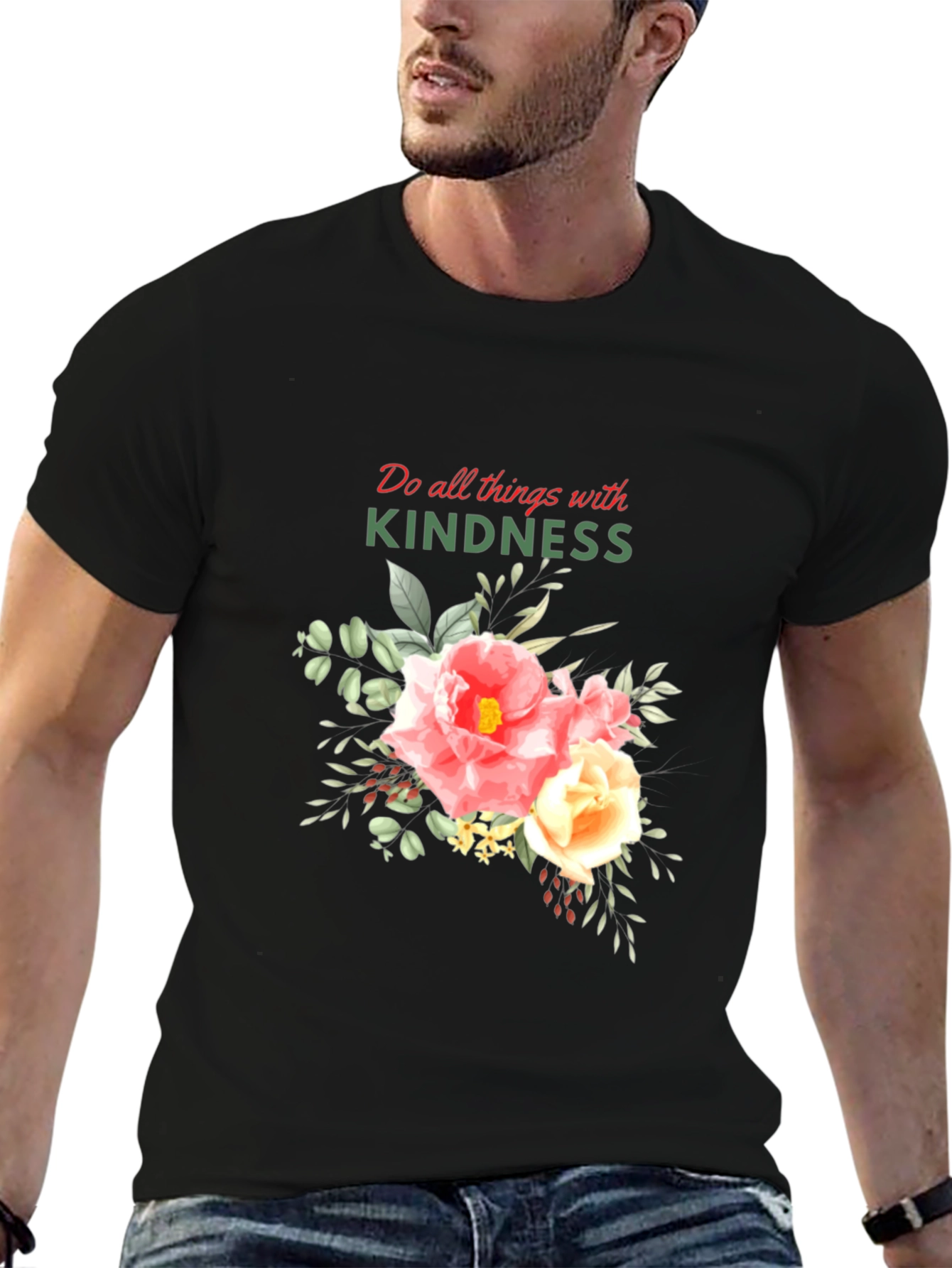 Black Kindness Floral Graphic T-Shirt view 6