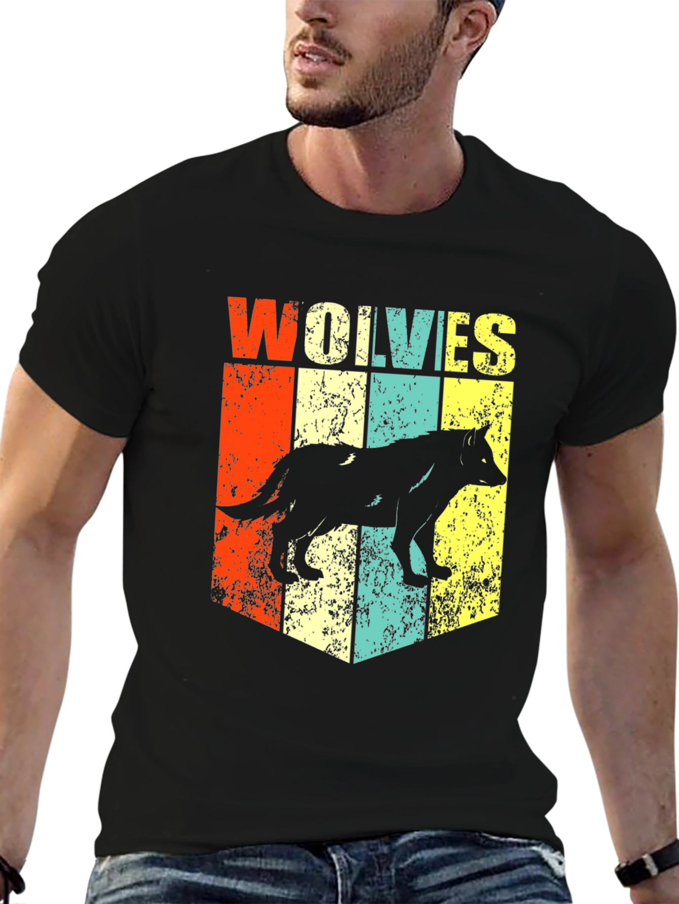 Black Retro Wolves Graphic T-Shirt - Black view 6