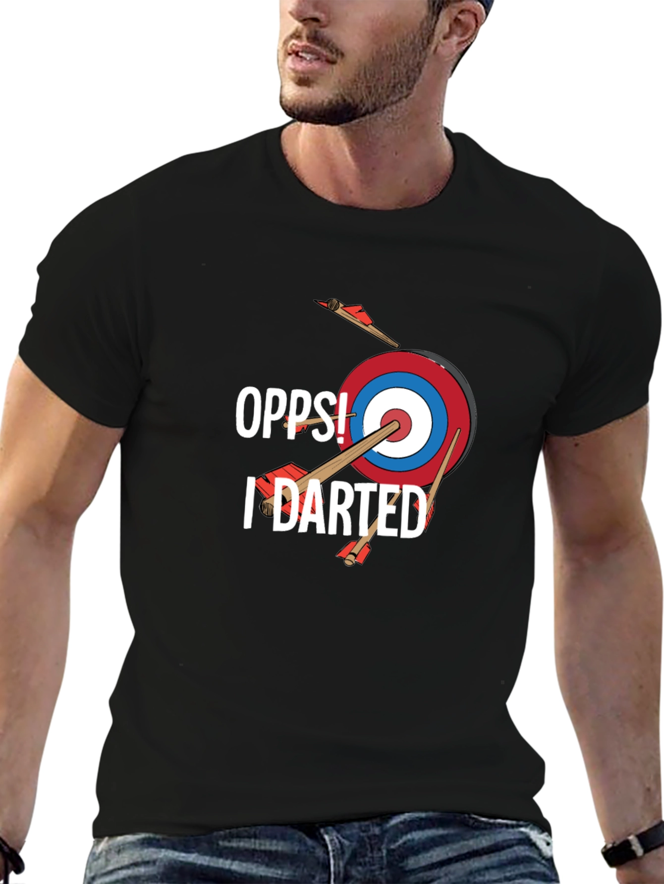 Black Oops! I Darted T-Shirt - Funny Darts Graphic Tee view 6