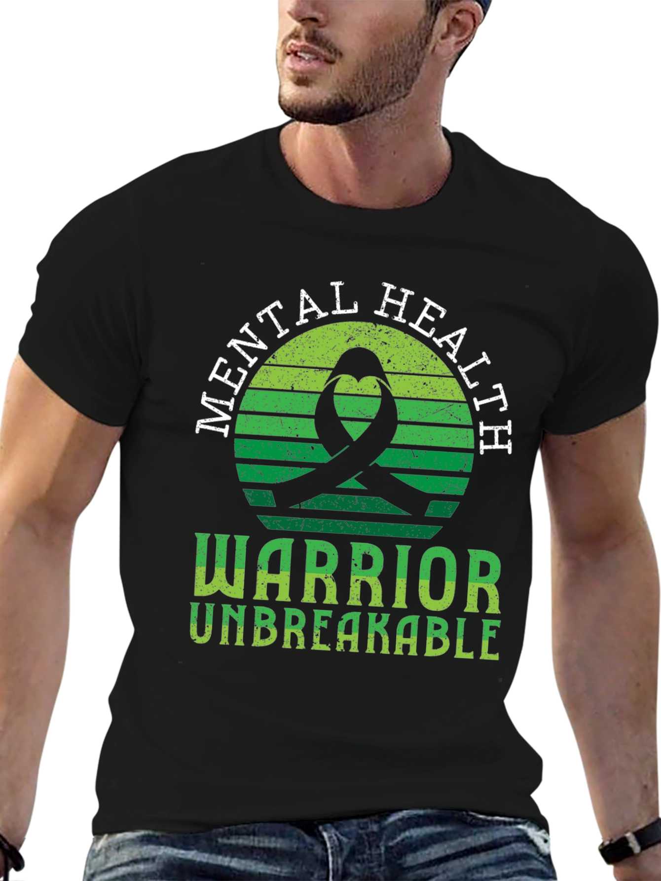 Black Mental Health Warrior T-Shirt Unbreakable Ribbon view 6