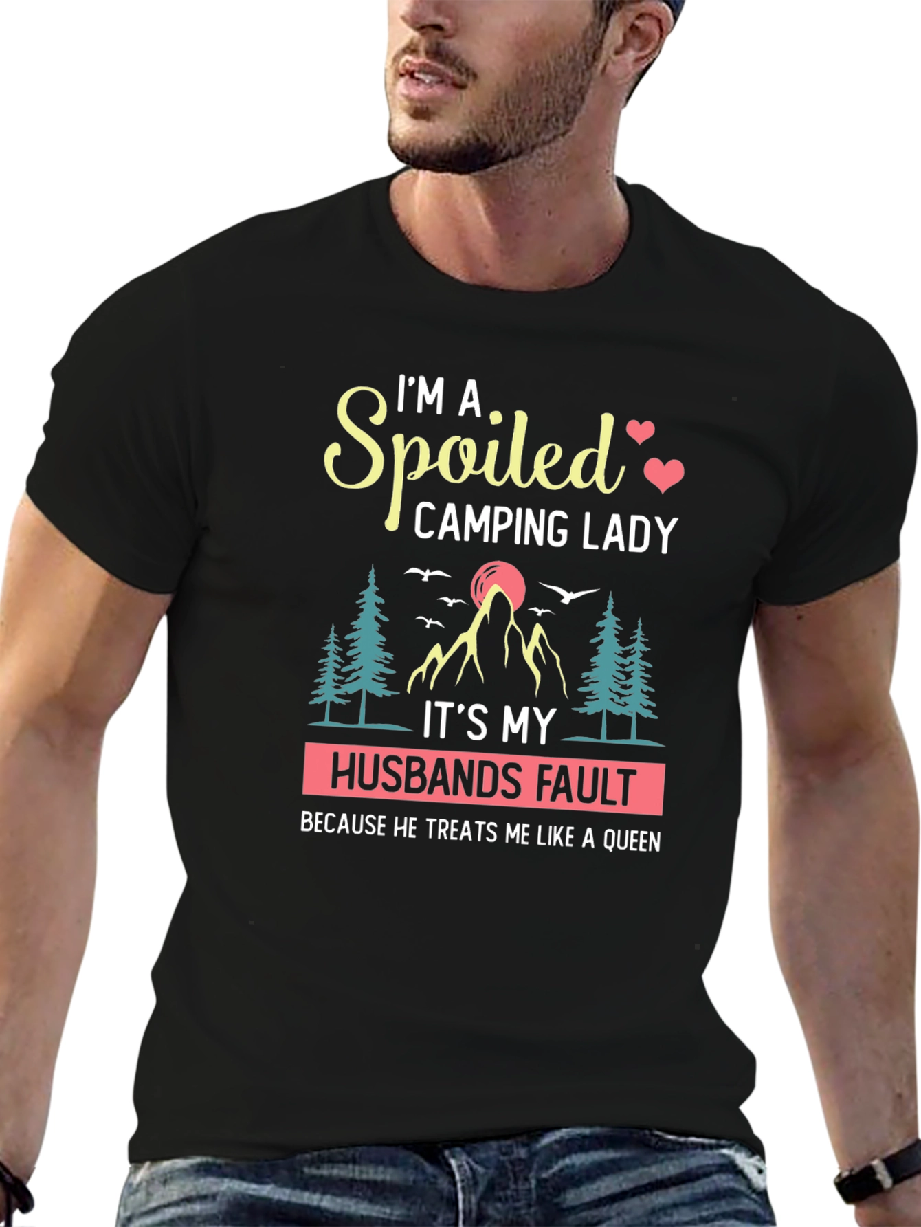 Spoiled Camping Lady T-Shirt - Husband's Fault Queen Tee - 6