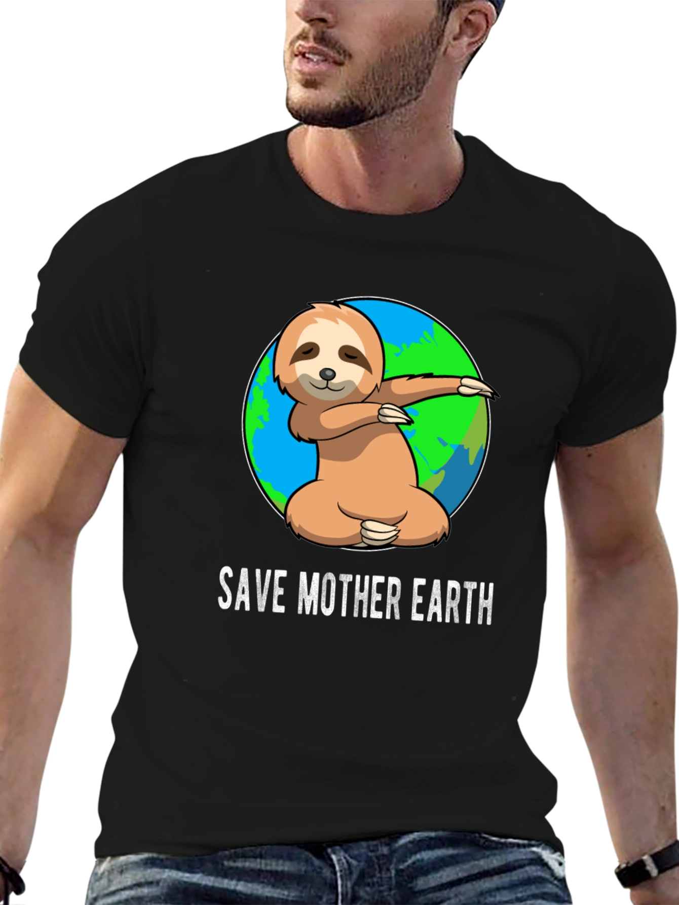 Black Save Mother Earth Sloth T-Shirt view 6