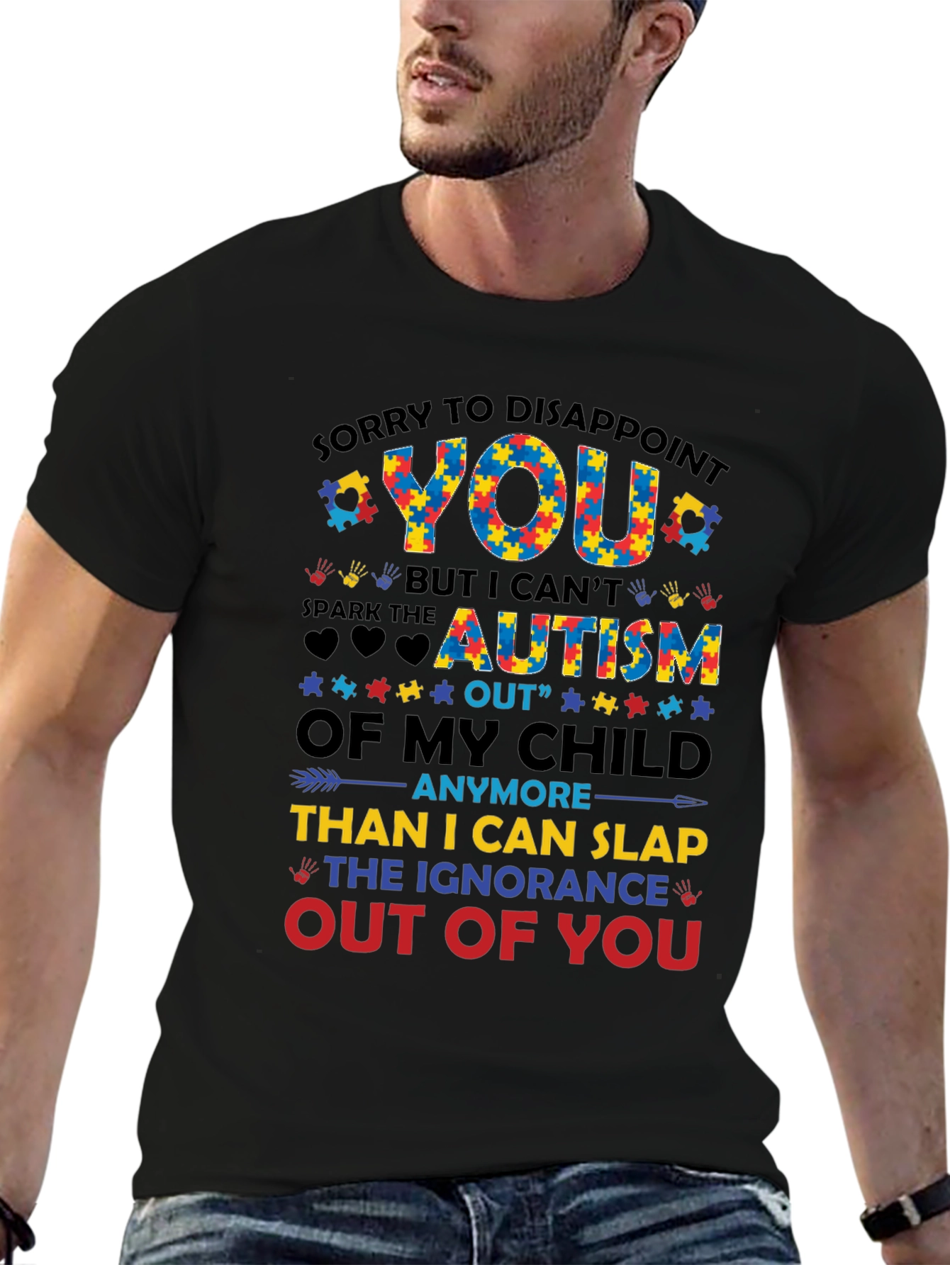 Black Autism Awareness Graphic Tee - Disappoint Ignorance view 6