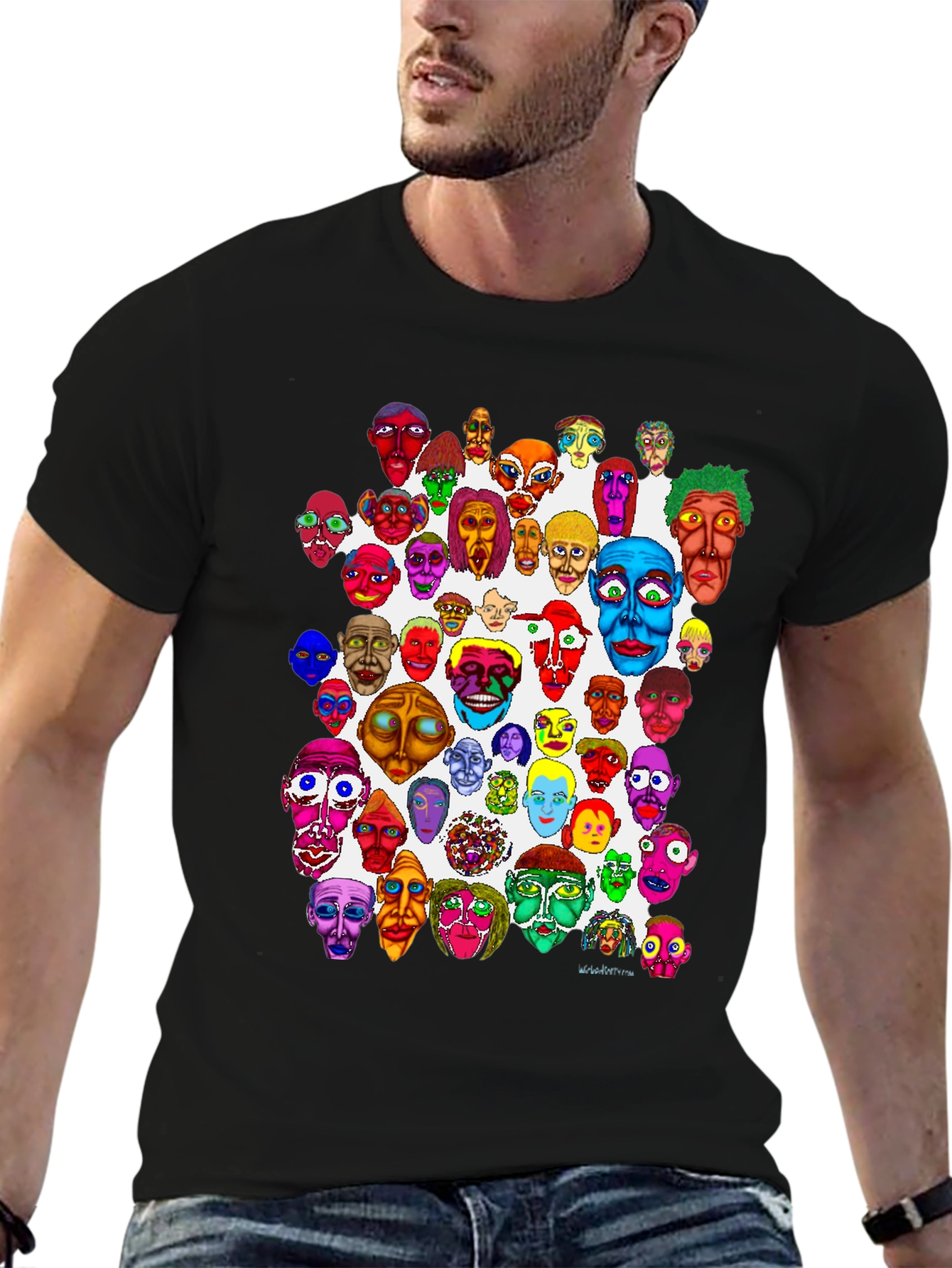 Black Unique Colorful Faces Graphic Tee view 6