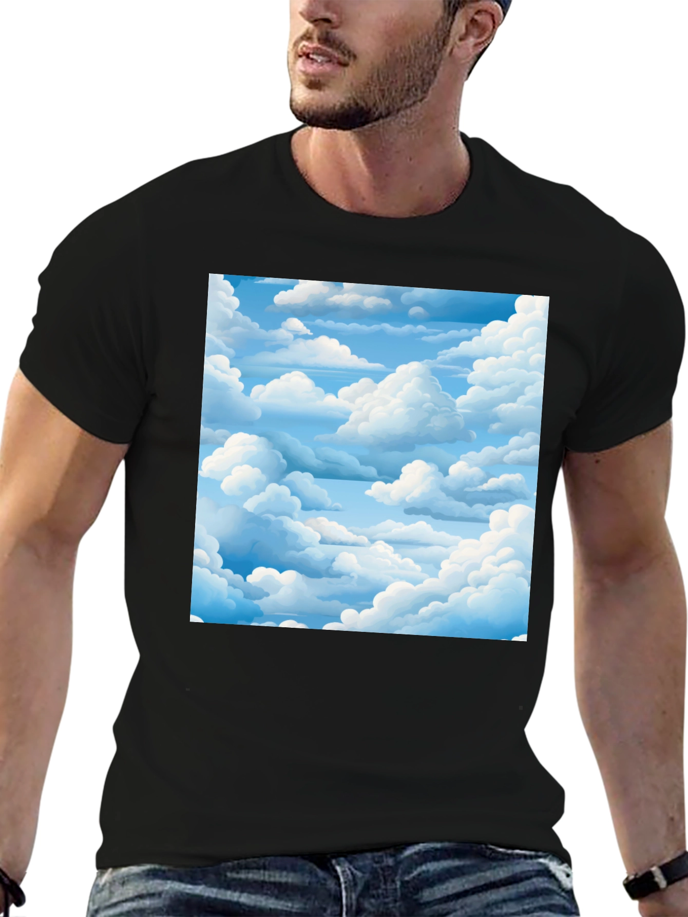 Black Sky Dream Black Tee - Cloudscape Graphic view 6