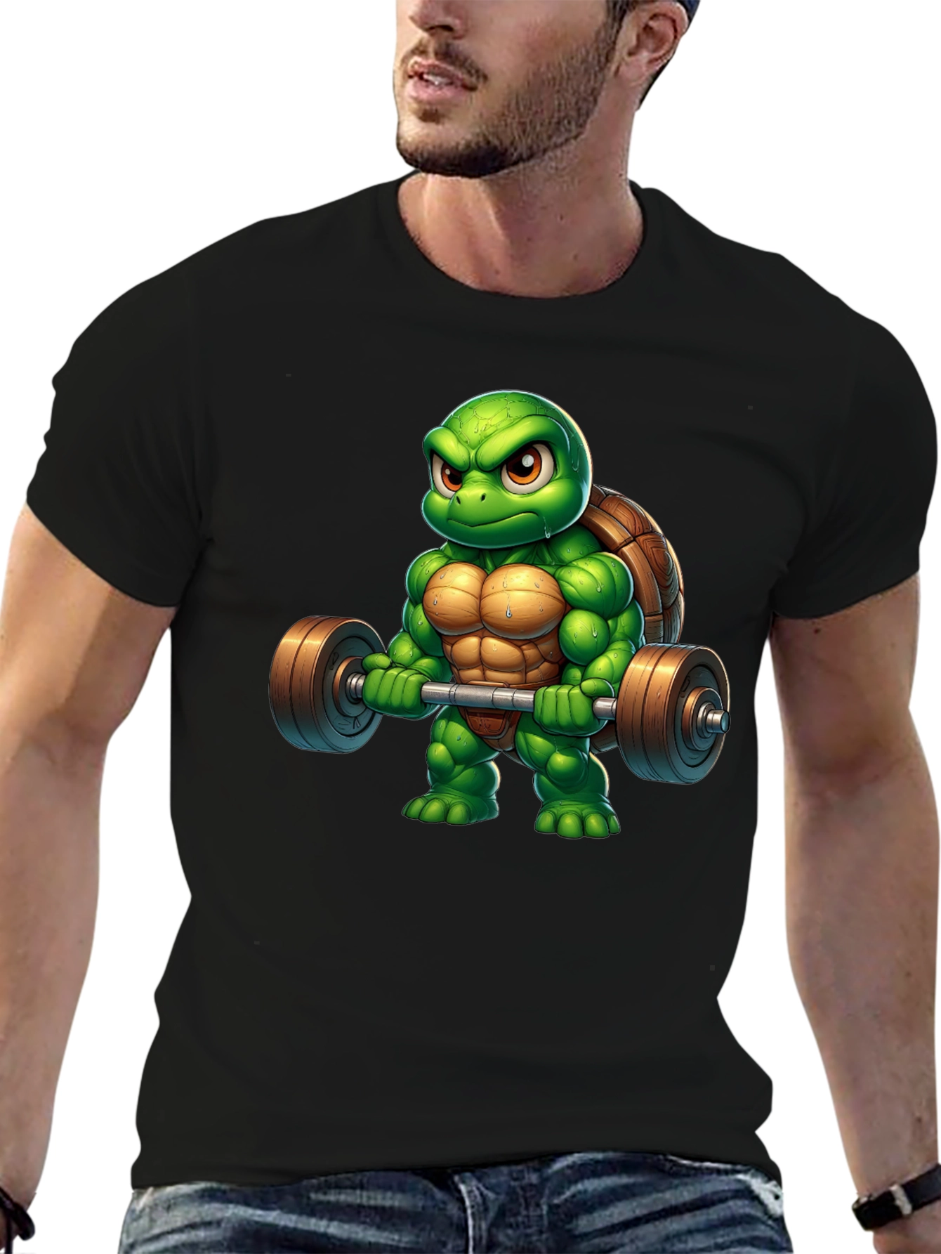 Black Turtle Powerlifter Black T-Shirt view 6