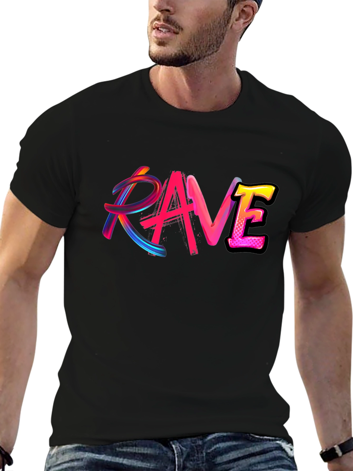 Black Rave Graphic Black T-Shirt Funky Party Tee view 6