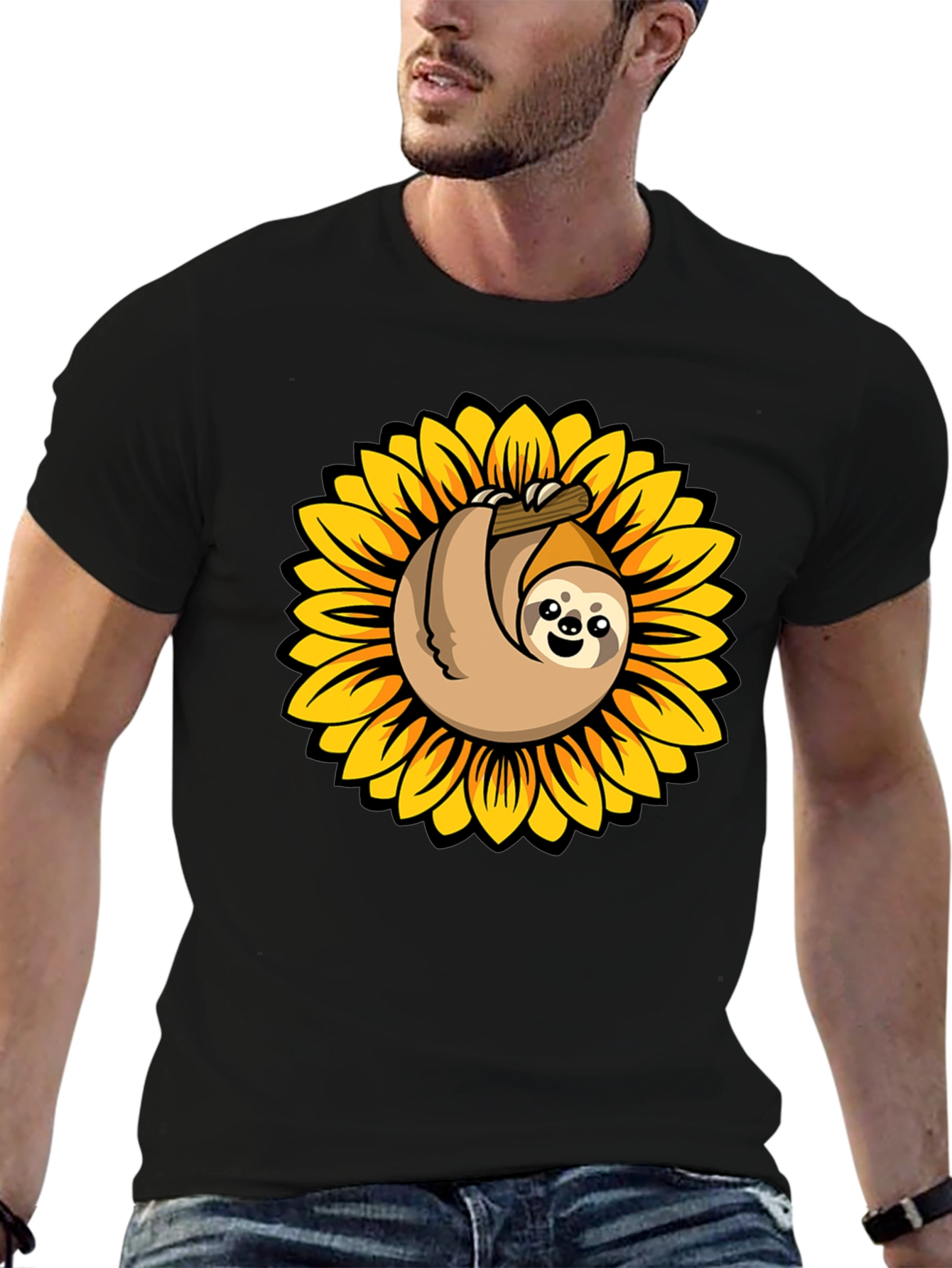 Black Sloth in Sunflower Graphic Tee - Relaxed Fit view 6