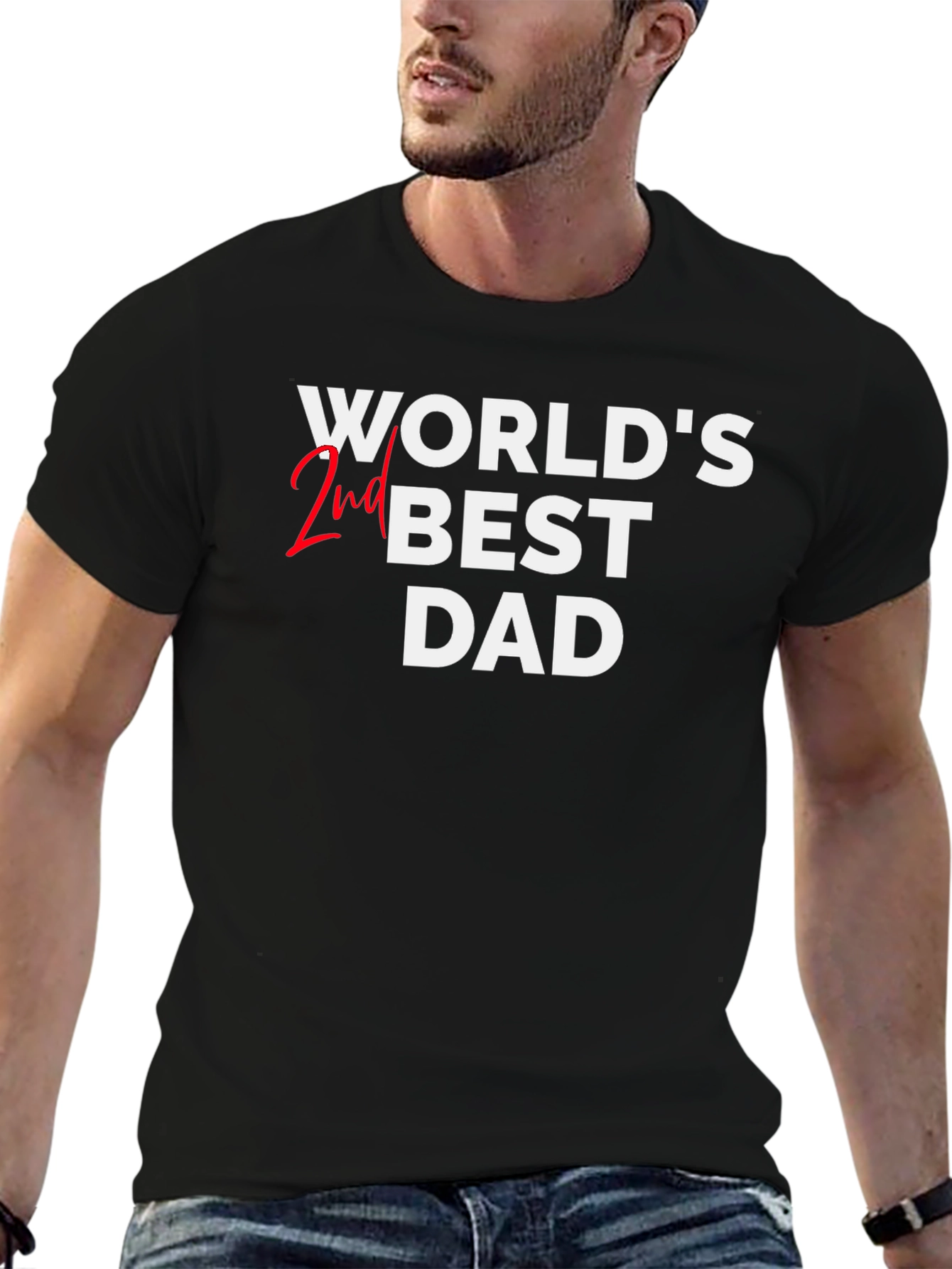 Black World's 2nd Best Dad Black T-Shirt view 6