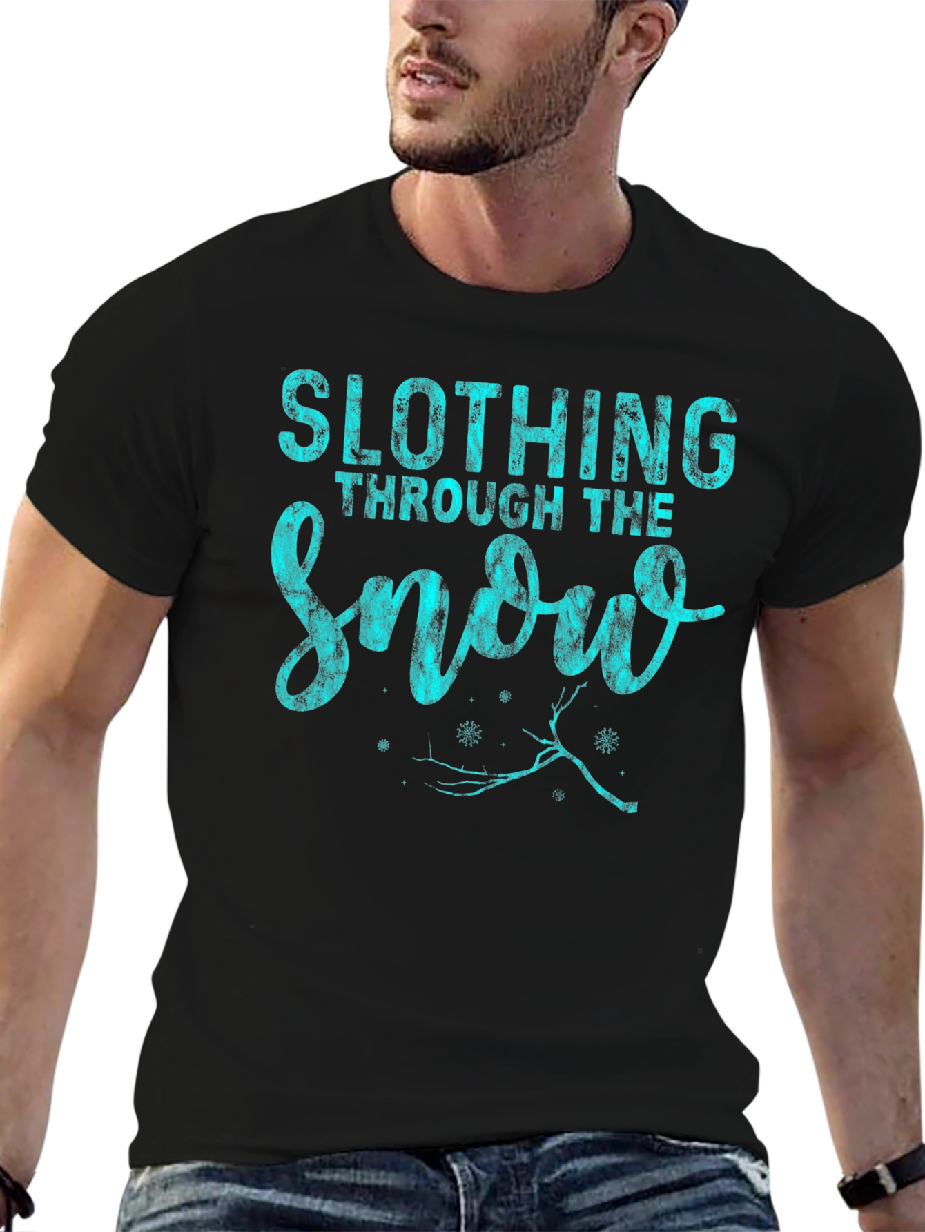 Black Slothing Through the Snow Men's Graphic T-Shirt view 6