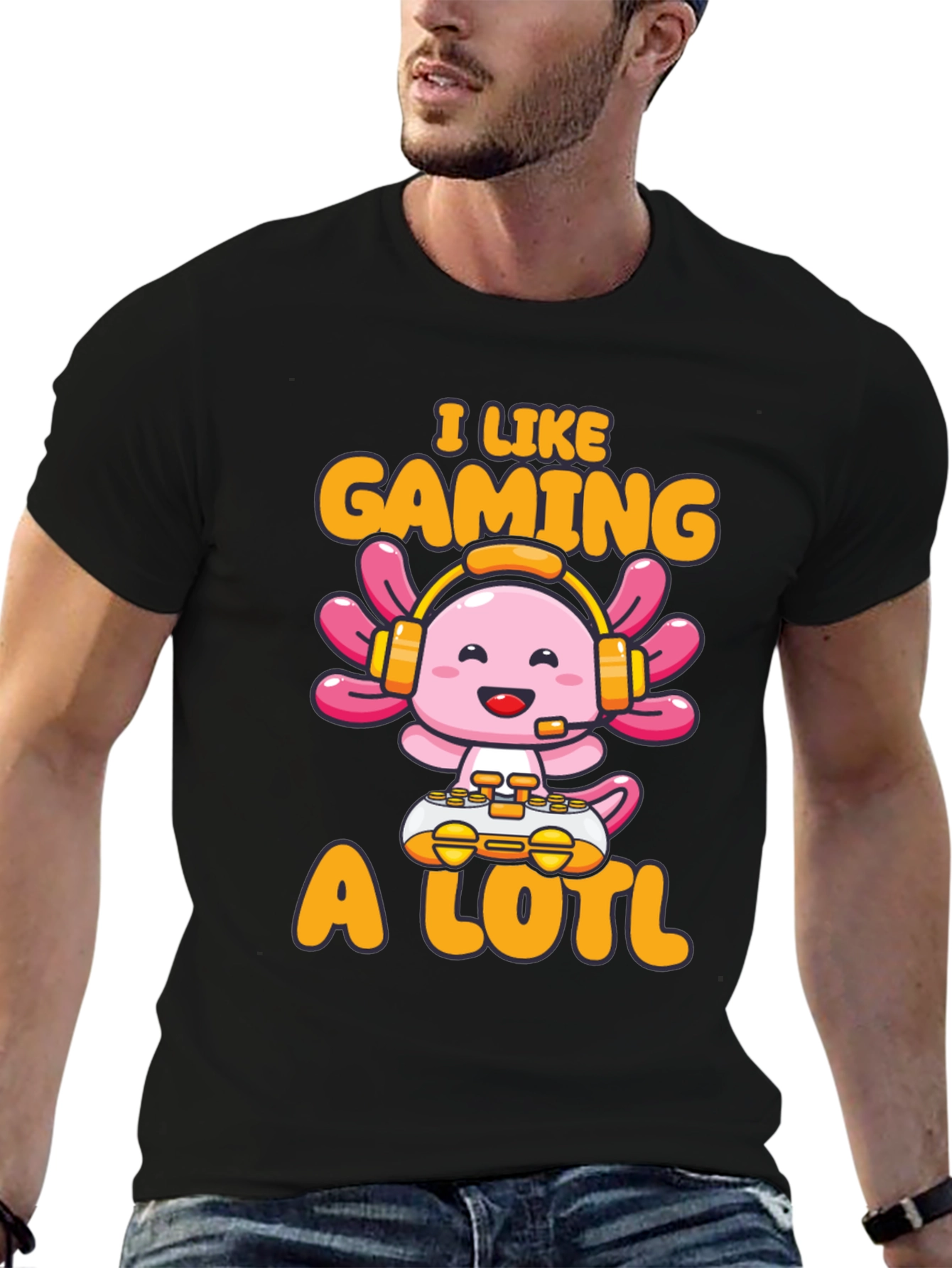 Black Gamer Axolotl T-Shirt - I Like Gaming A Lotl view 6