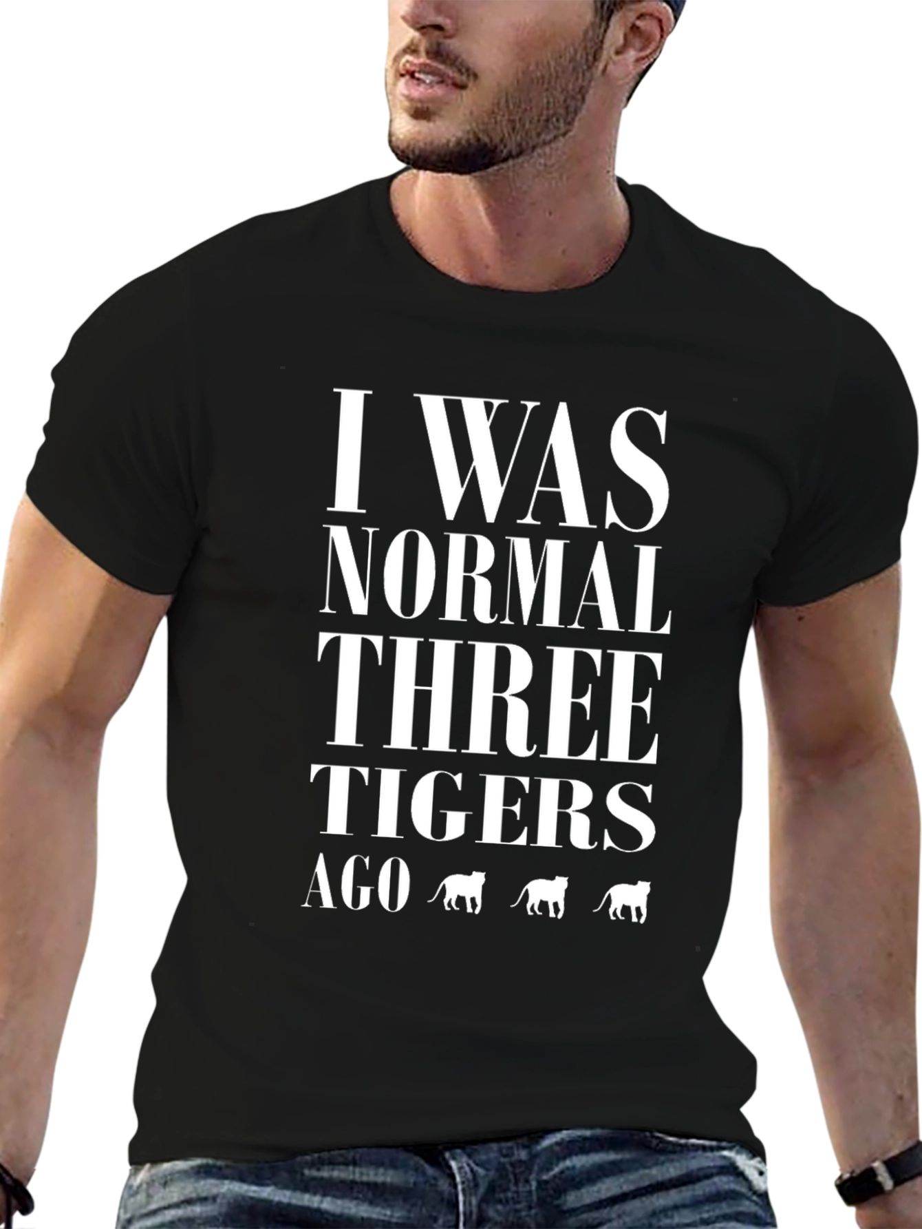 Black I Was Normal Three Tigers Ago Graphic T-Shirt view 6