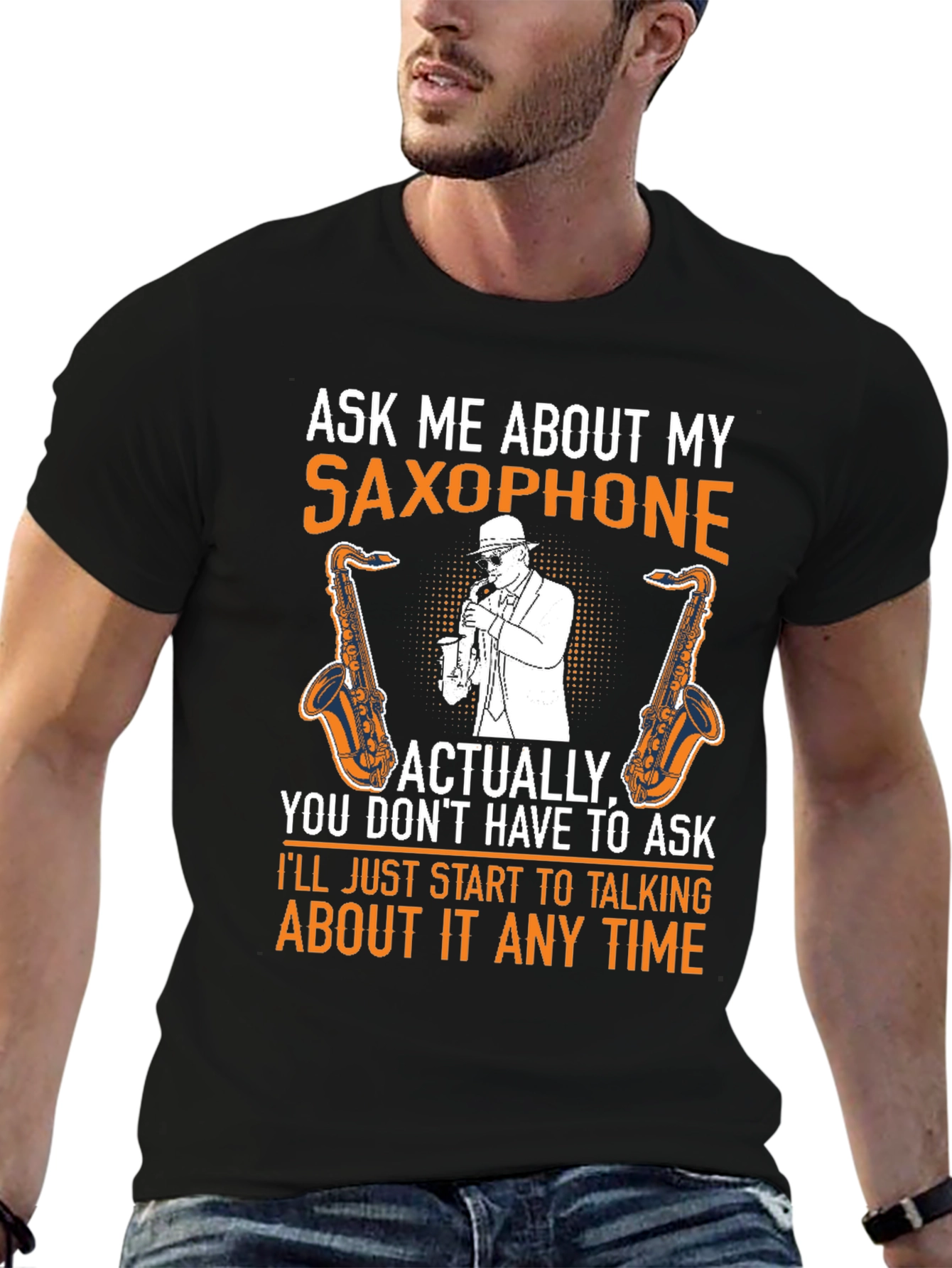 Black Saxophone Lover T-Shirt: Ask Me About My Saxophone! view 6
