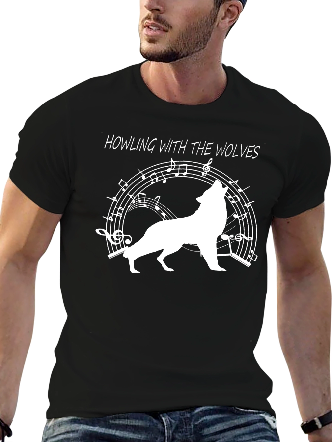Black Howling with the Wolves Graphic Tee view 6