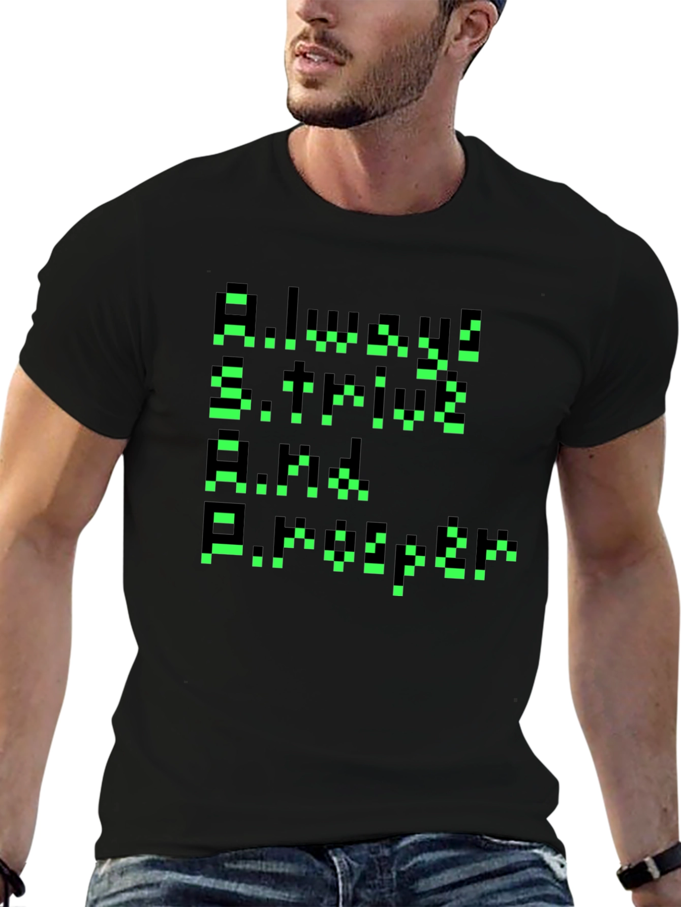 Black Pixelated Motivational Tee - Always Strive & Prosper! view 6