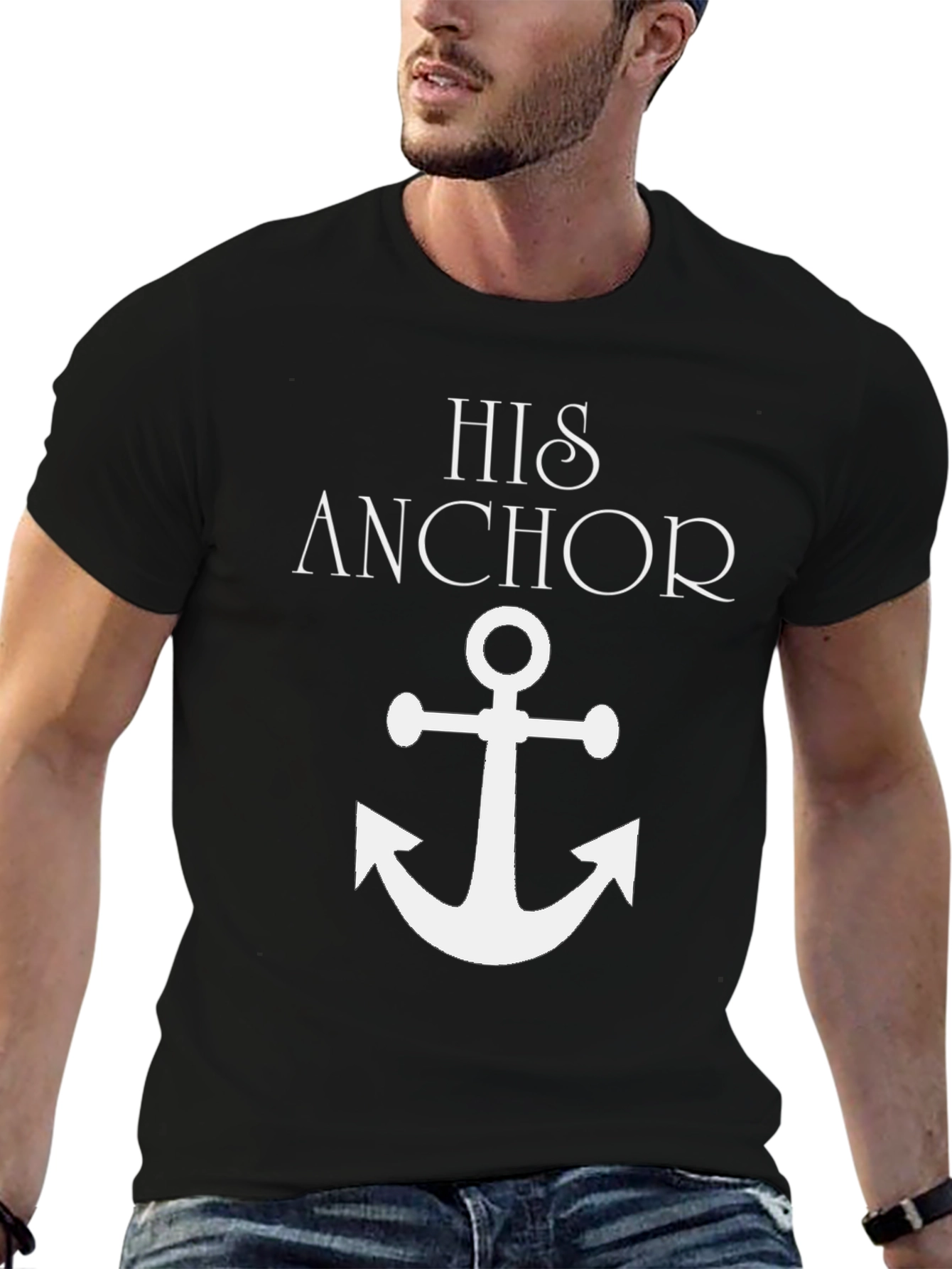 Black His Anchor Graphic Tee - Black Cotton Blend view 6