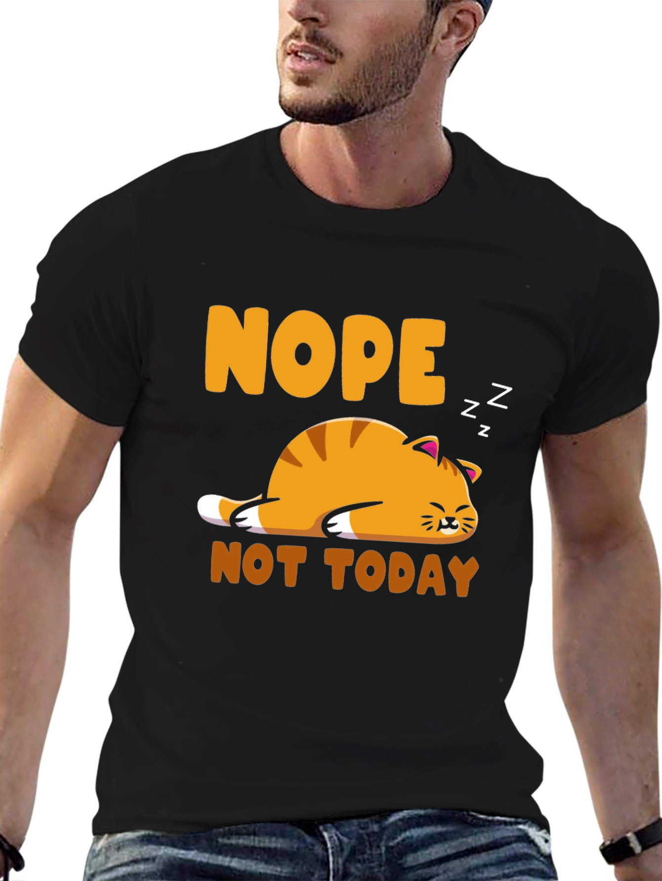 Black Nope Not Today Cat Graphic Tee view 6