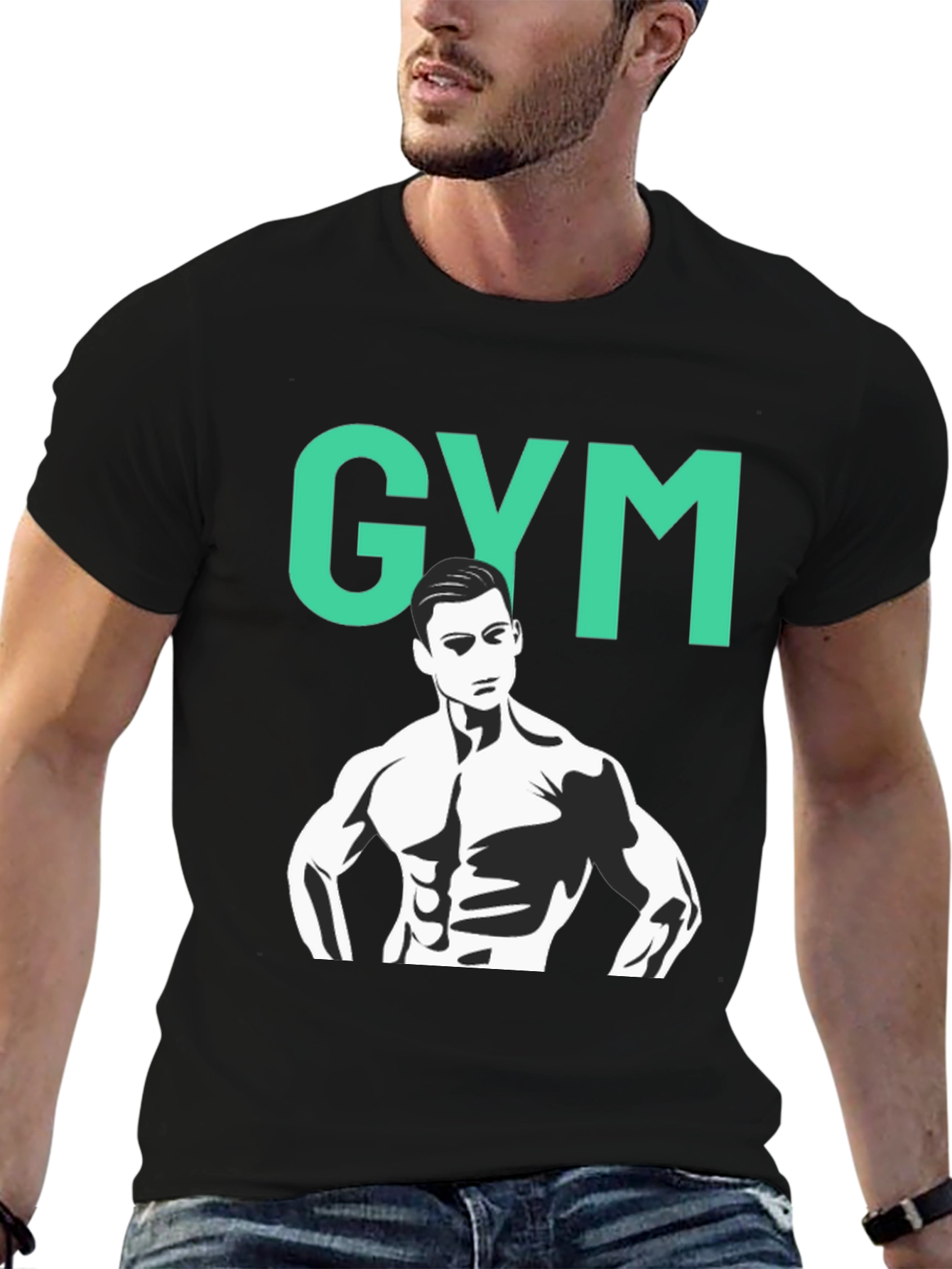 Black Gym Graphic Tee - Black Cotton Training Shirt view 6