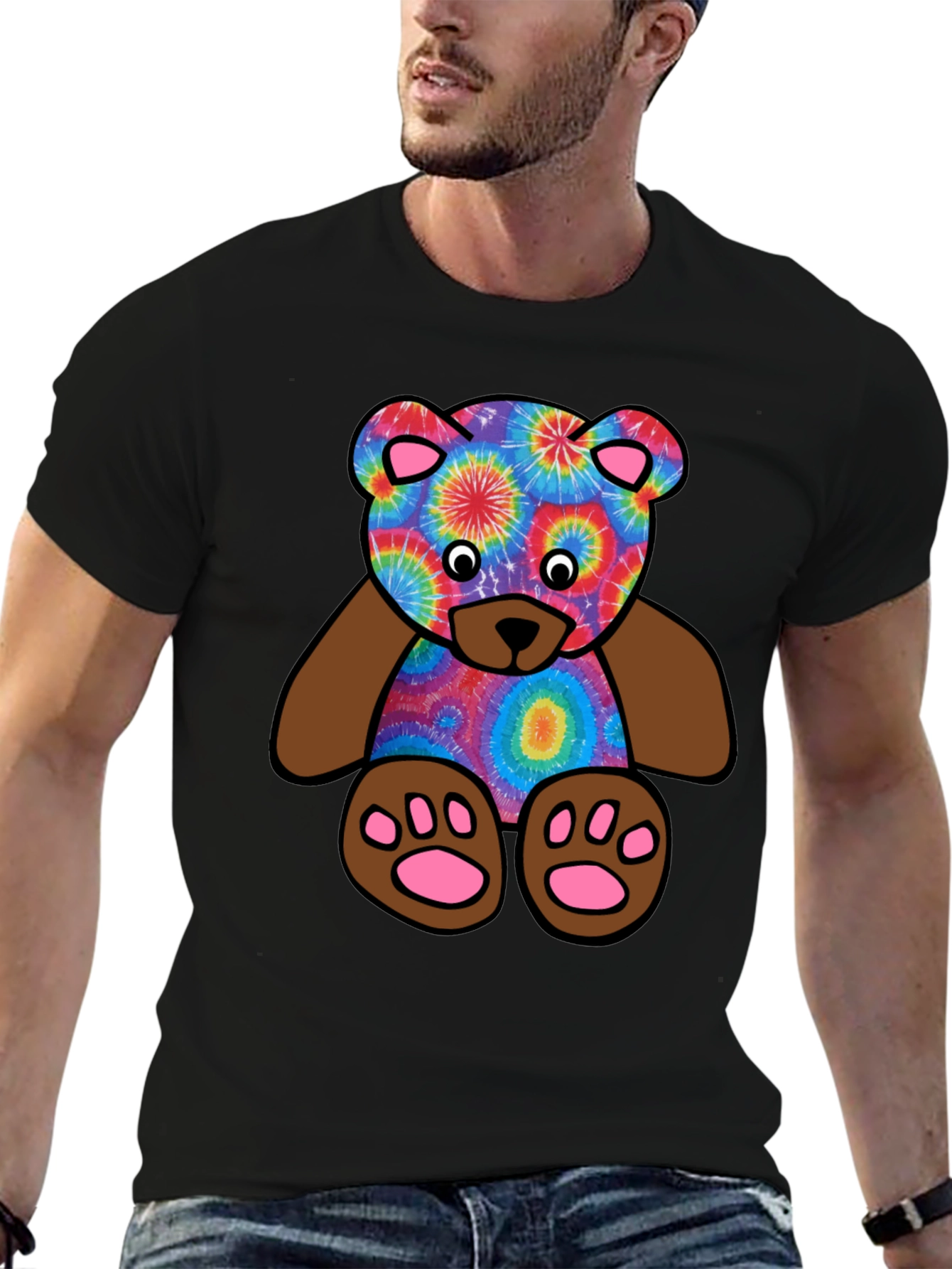 Black Tie-Dye Teddy Bear Graphic T-Shirt view 6