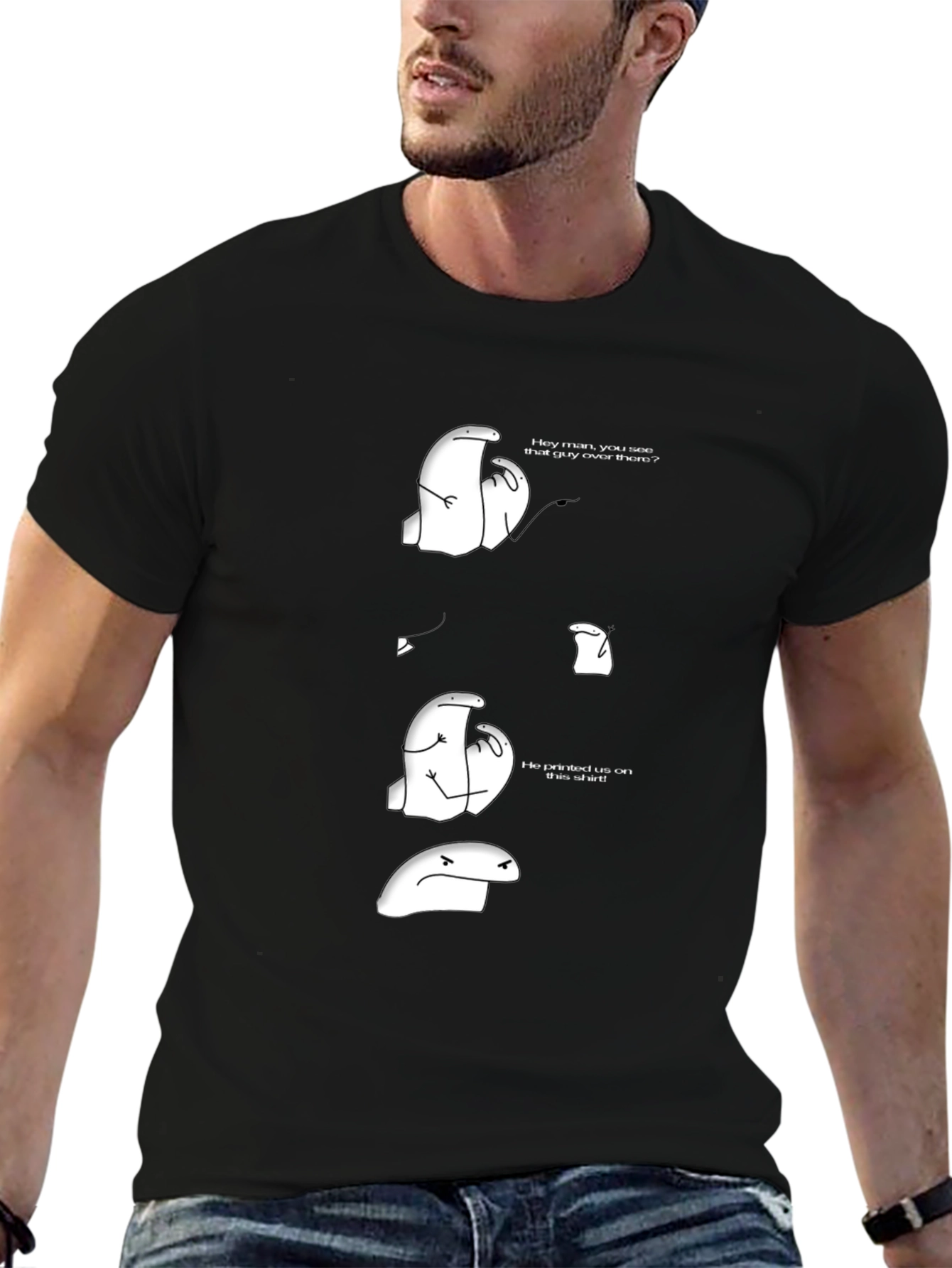 Black Humorous Cartoon Graphic Tee - Black Casual T-Shirt view 6