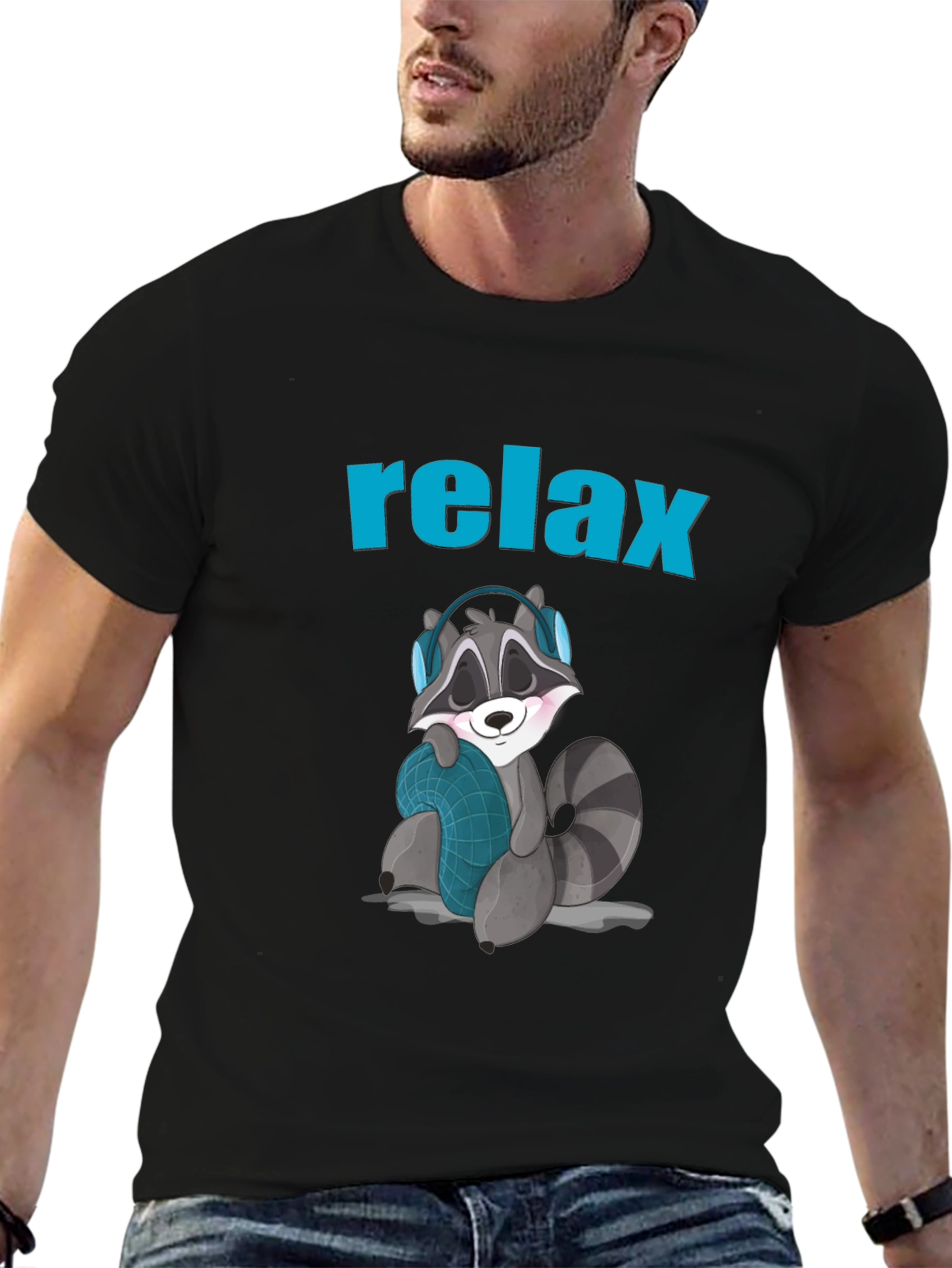 Black Relaxing Raccoon Graphic Tee view 6