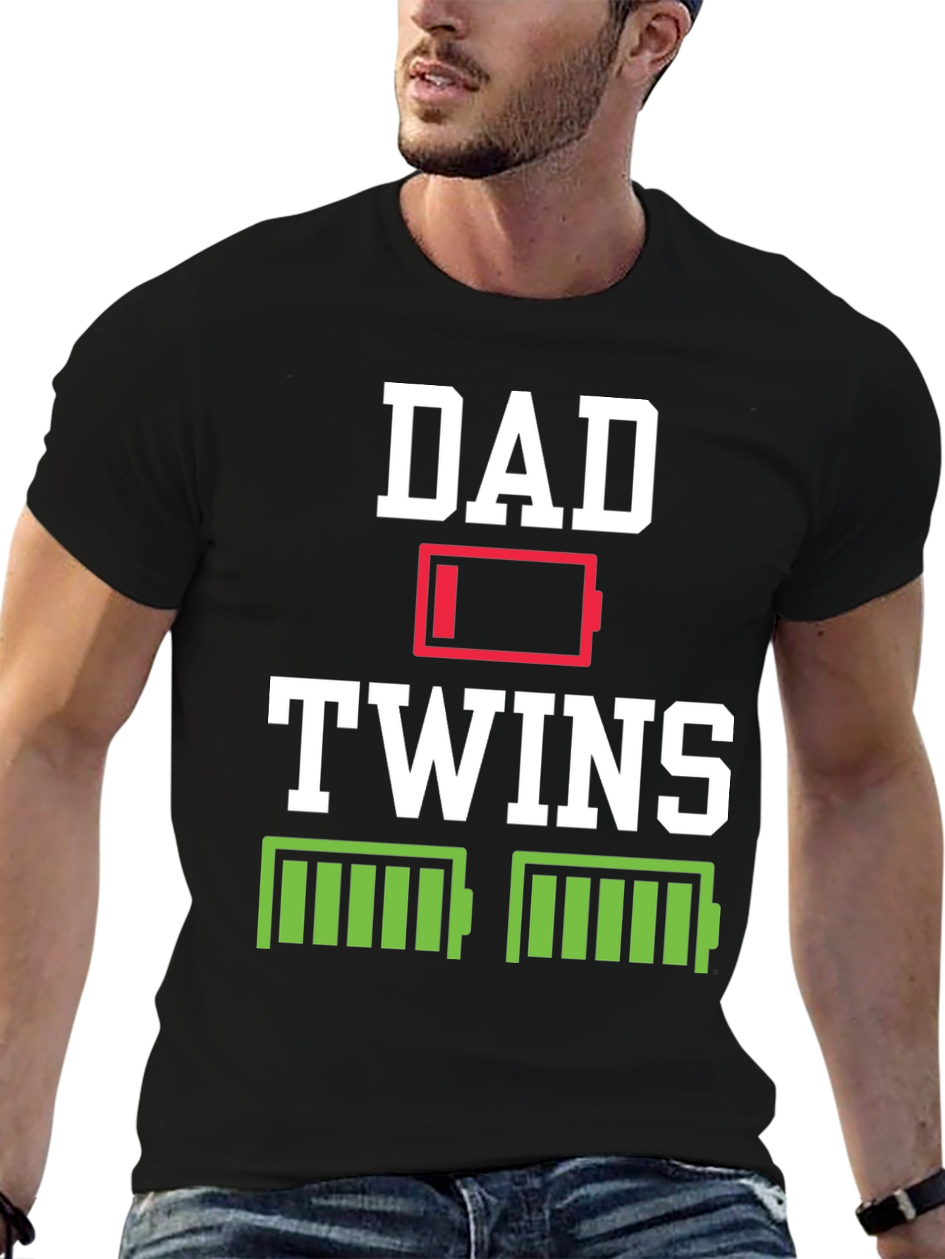 Black Dad of Twins Low Battery T-Shirt view 6