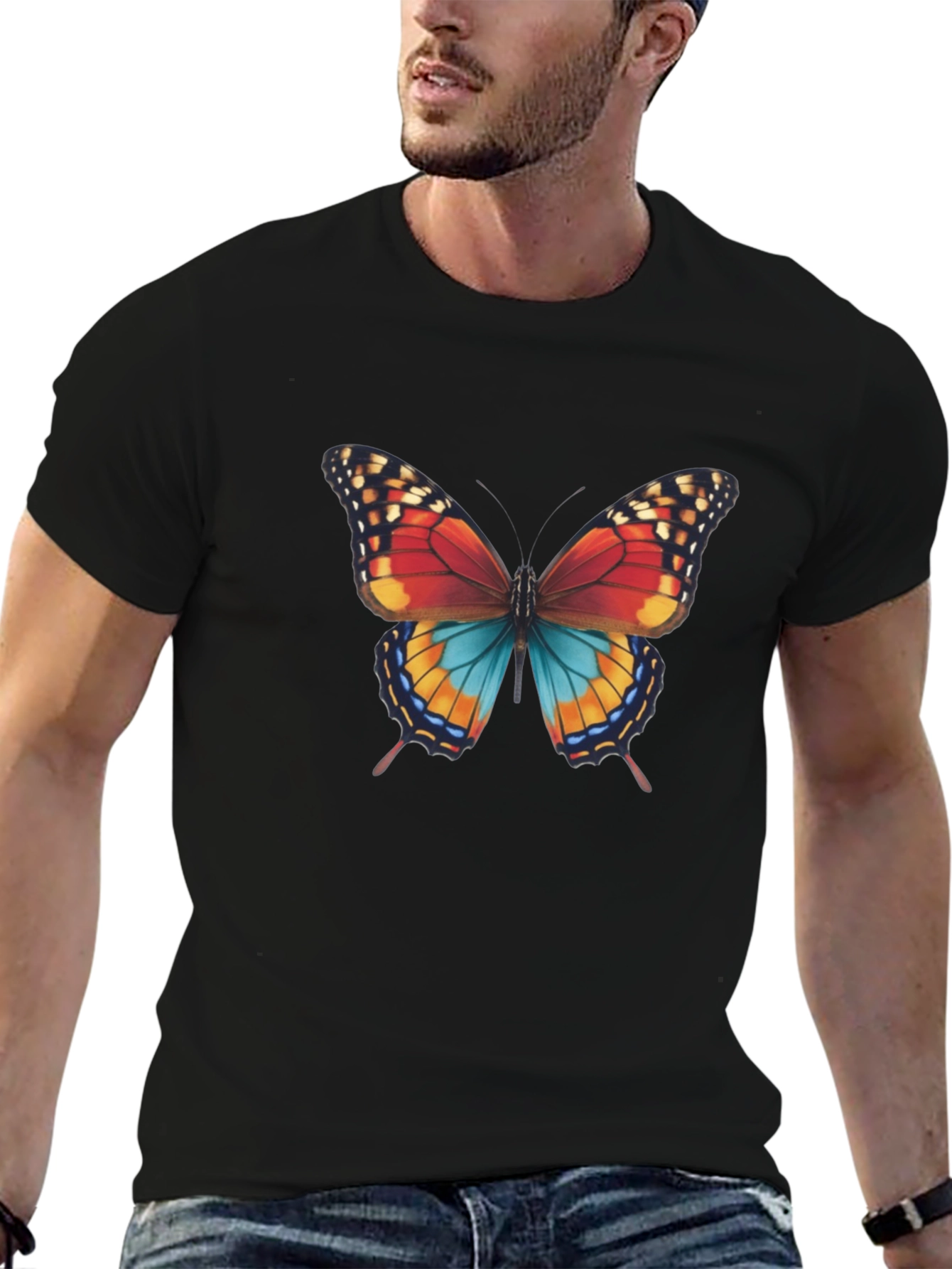 Black Butterfly Graphic Print Men's T-Shirt view 6