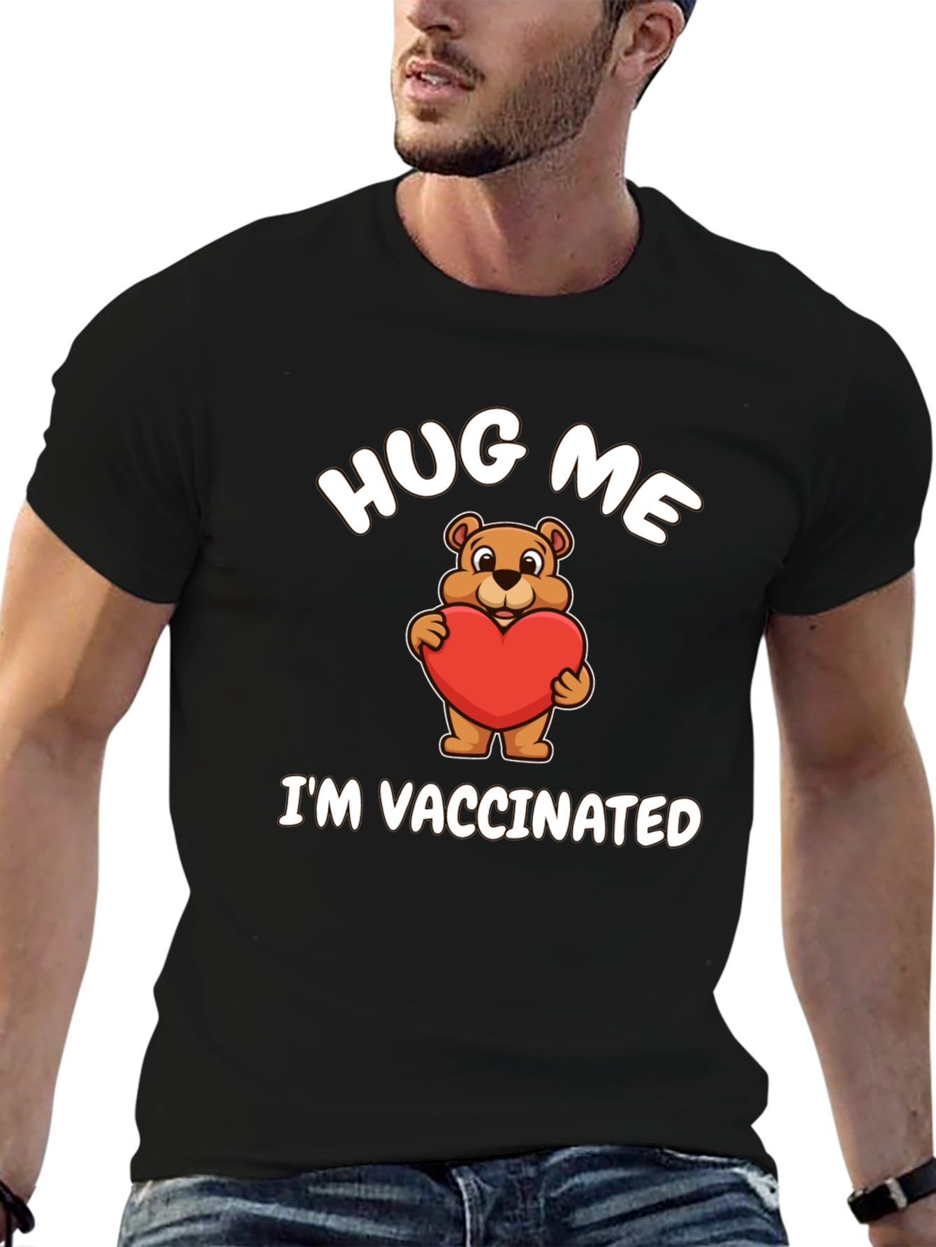 Black Hug Me I'm Vaccinated Bear T-Shirt view 6