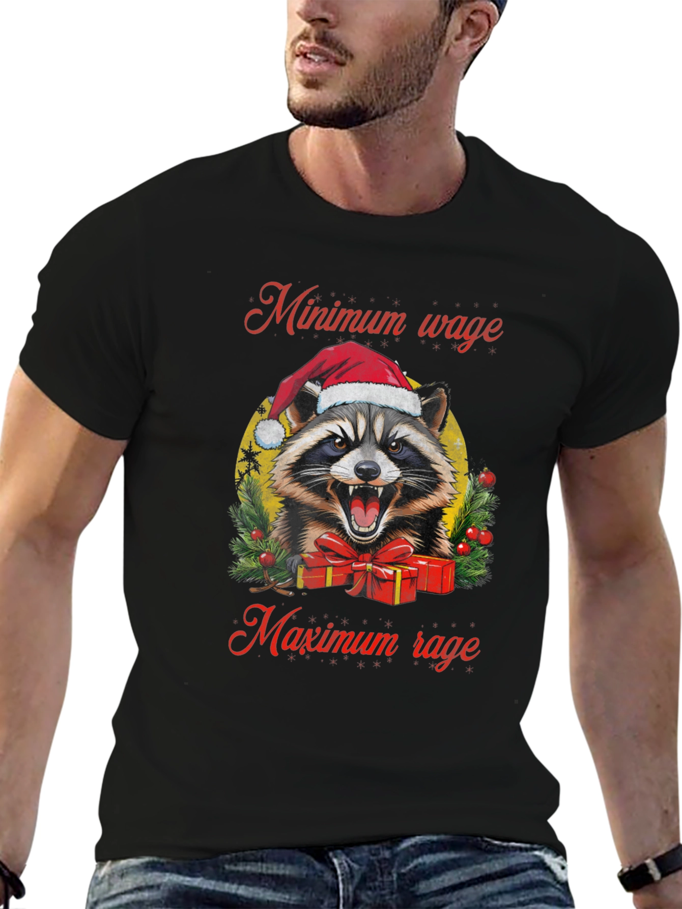 Black Minimum Wage Maximum Rage Raccoon Graphic Tee view 6