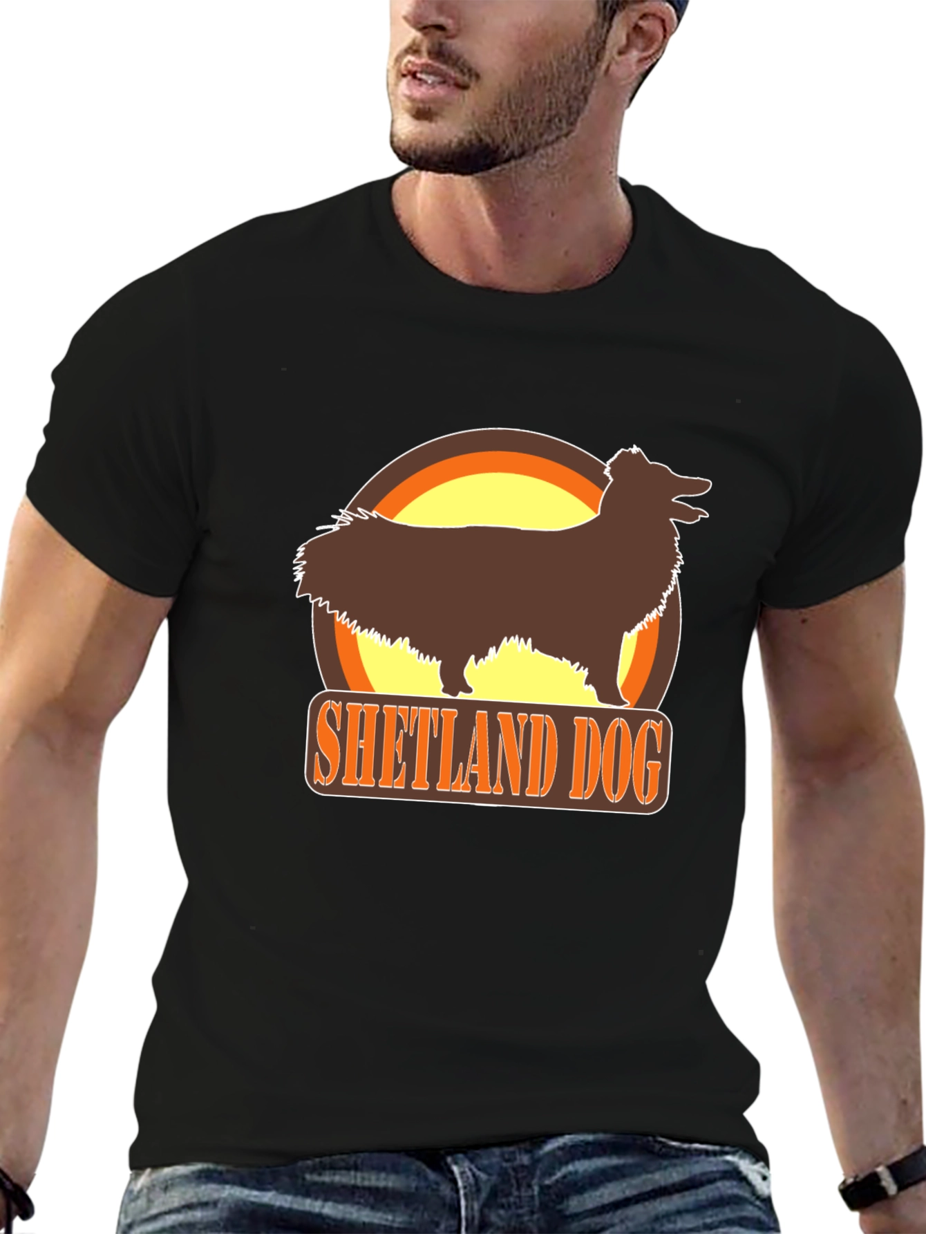 Black Shetland Dog Black T-Shirt view 6