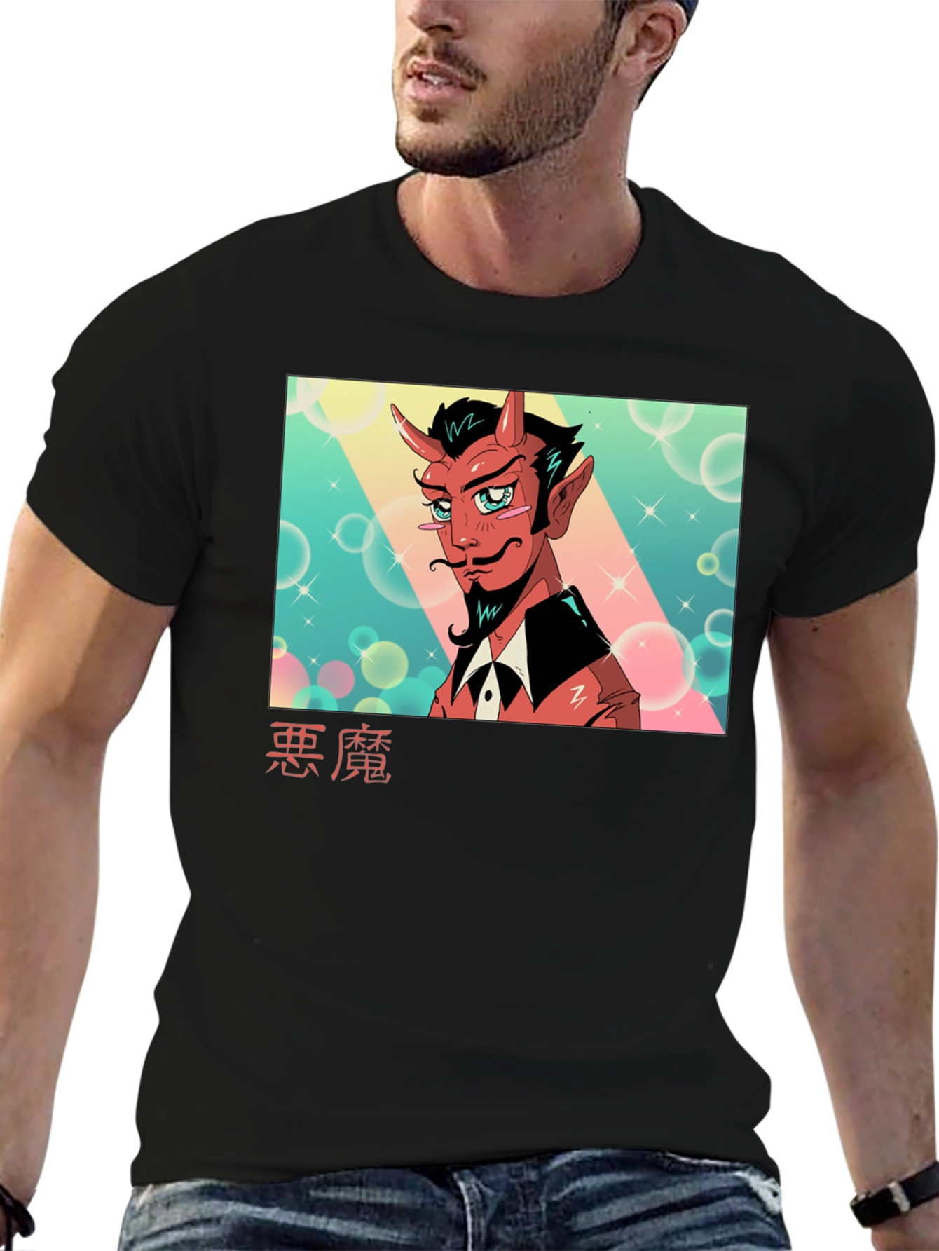 Black Anime Devil Graphic Tee - Soft Cotton Black T-Shirt view 6