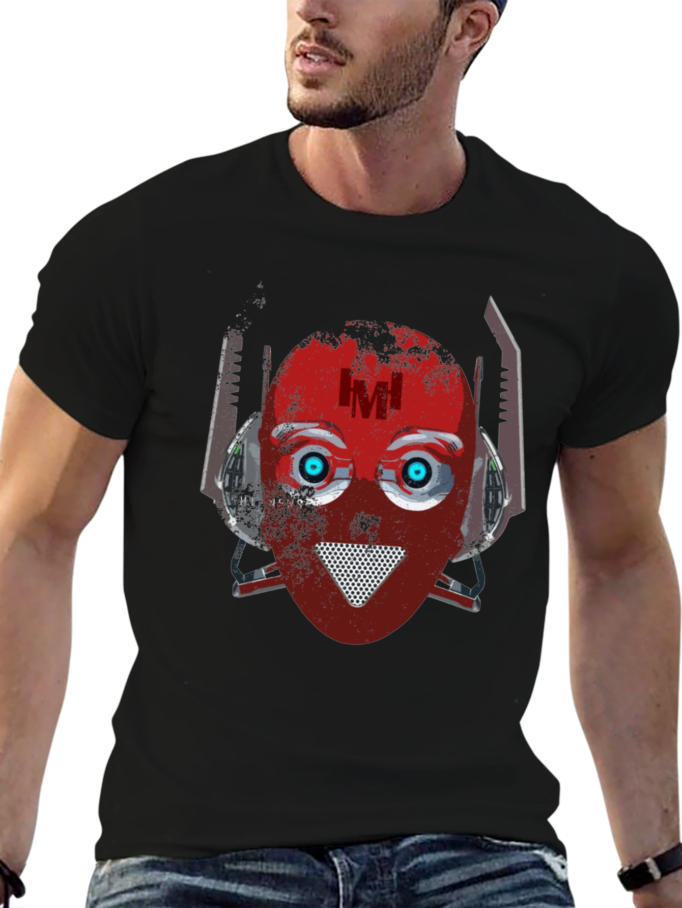 Black Robot Head Graphic T-Shirt - Cool Sci-Fi Design view 6
