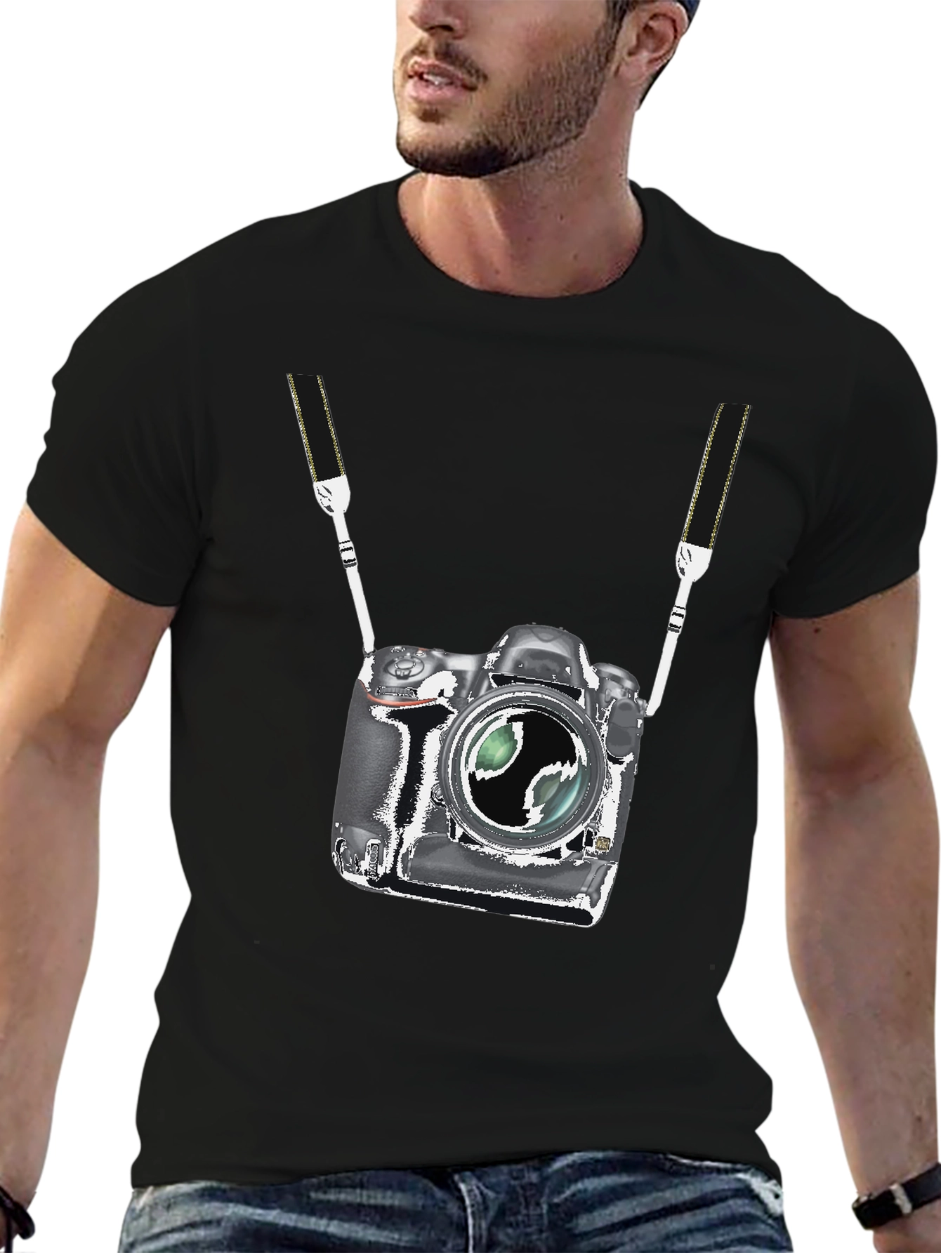 Black Novelty Camera Graphic T-Shirt view 6