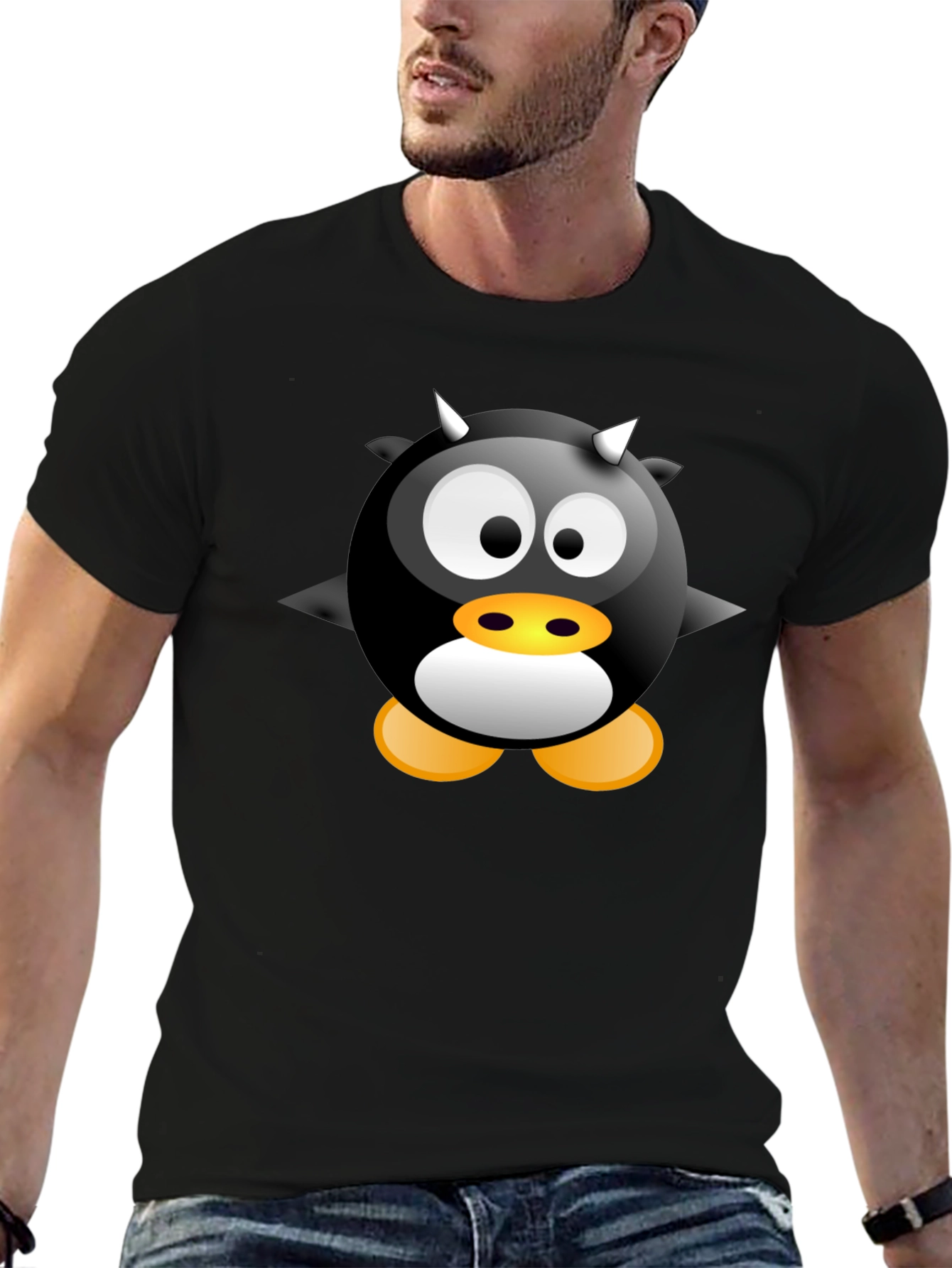 Black Cartoon Devil Penguin Graphic Tee - Black T-Shirt view 6