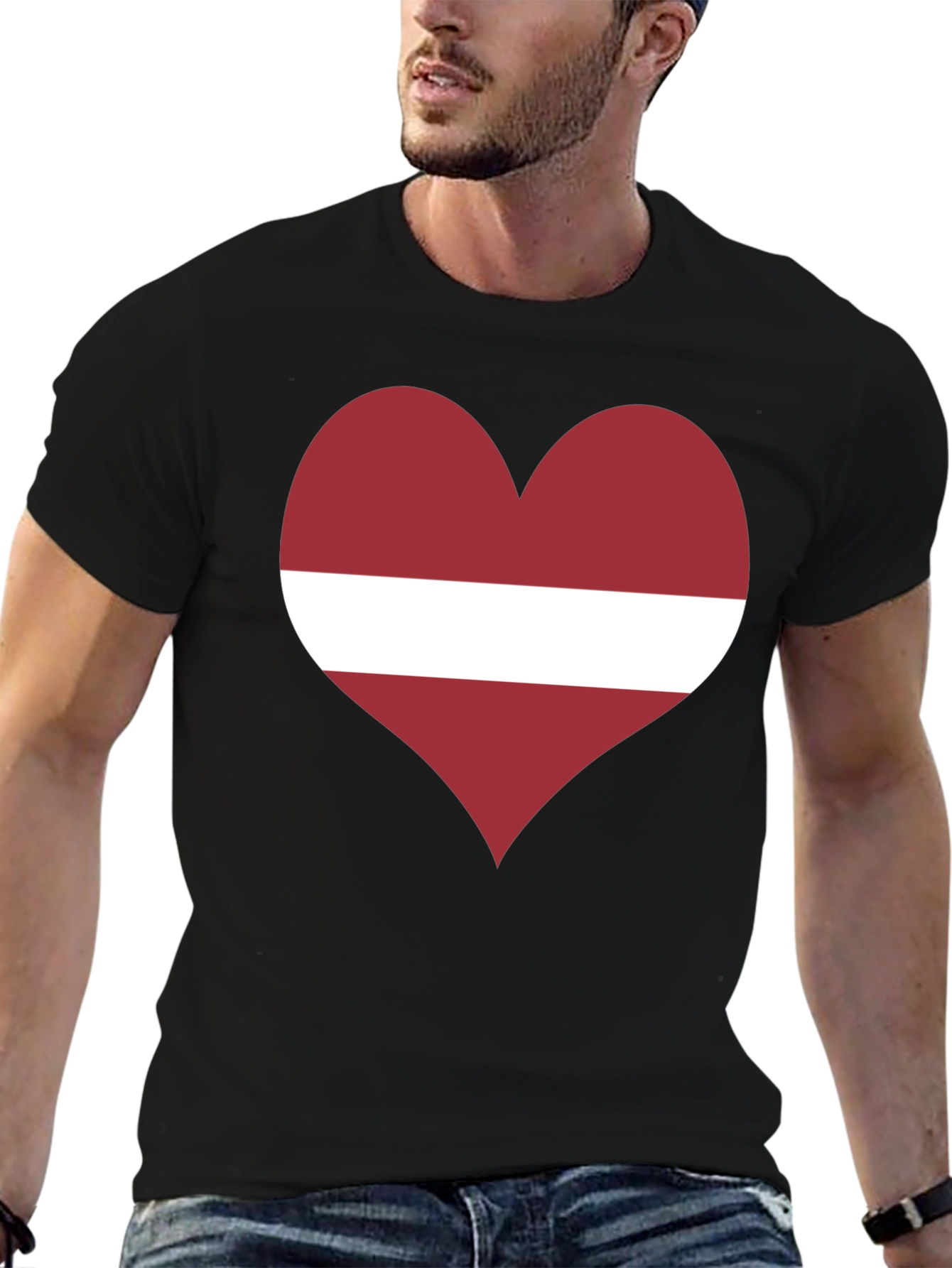 Black Latvia Flag Heart T-Shirt - Show Your Love! view 6